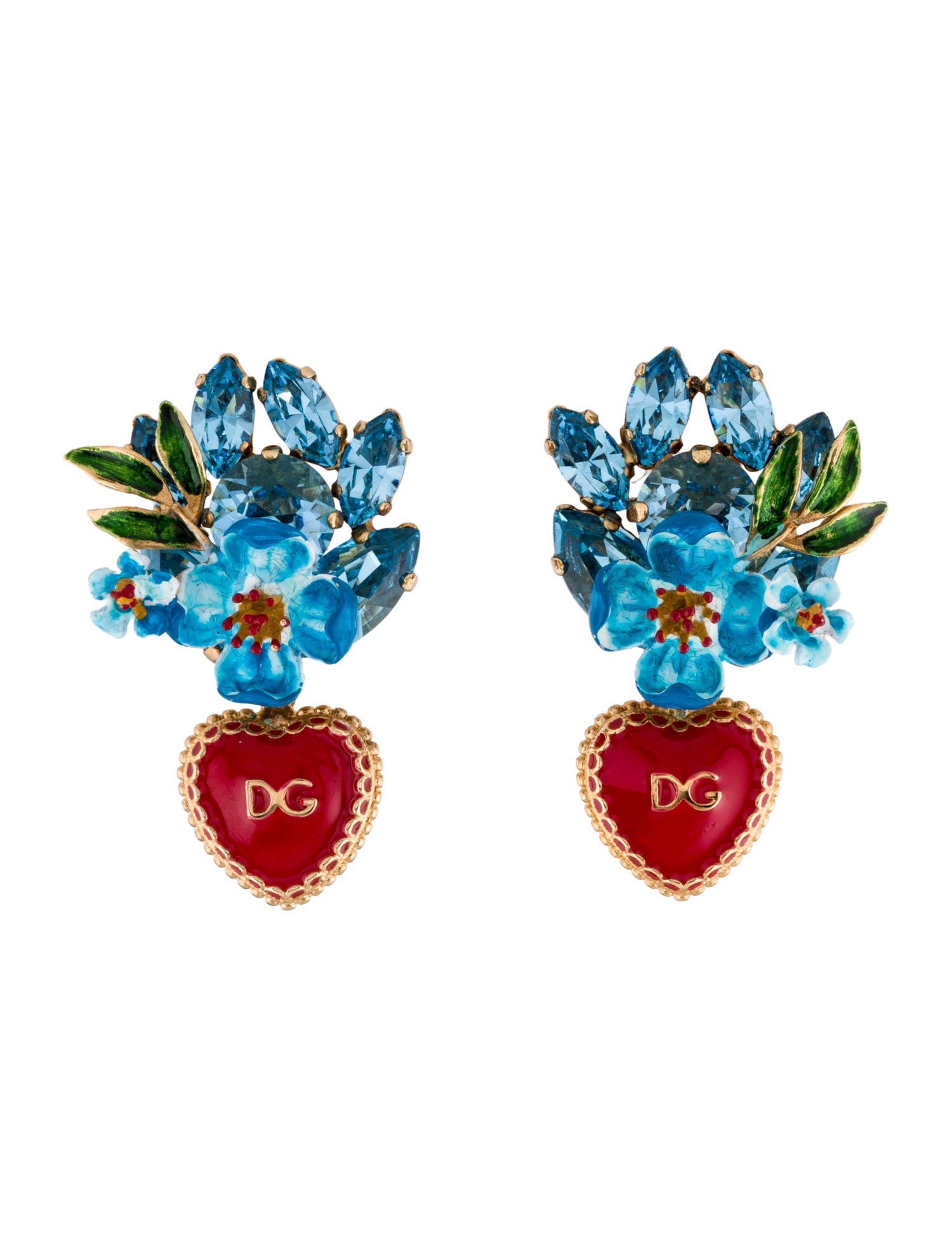 Dolce & Gabbana Enamel & Crystal Floral Clip On Earrings
