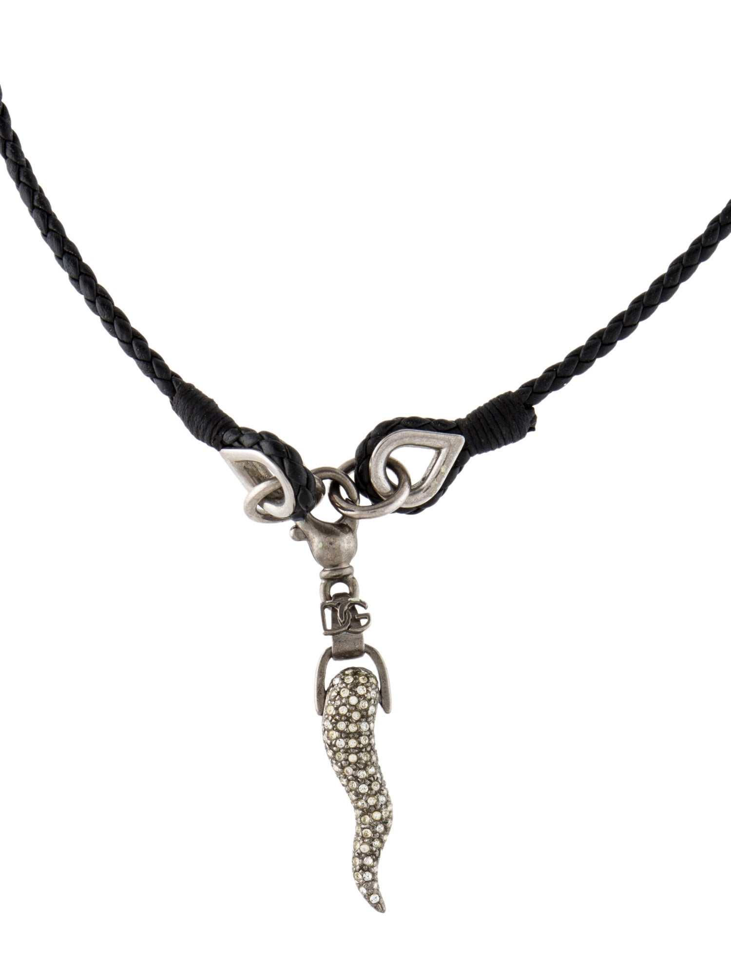 Dolce & Gabbana Leather & Crystal Encrusted Cornicello Pendant Necklace