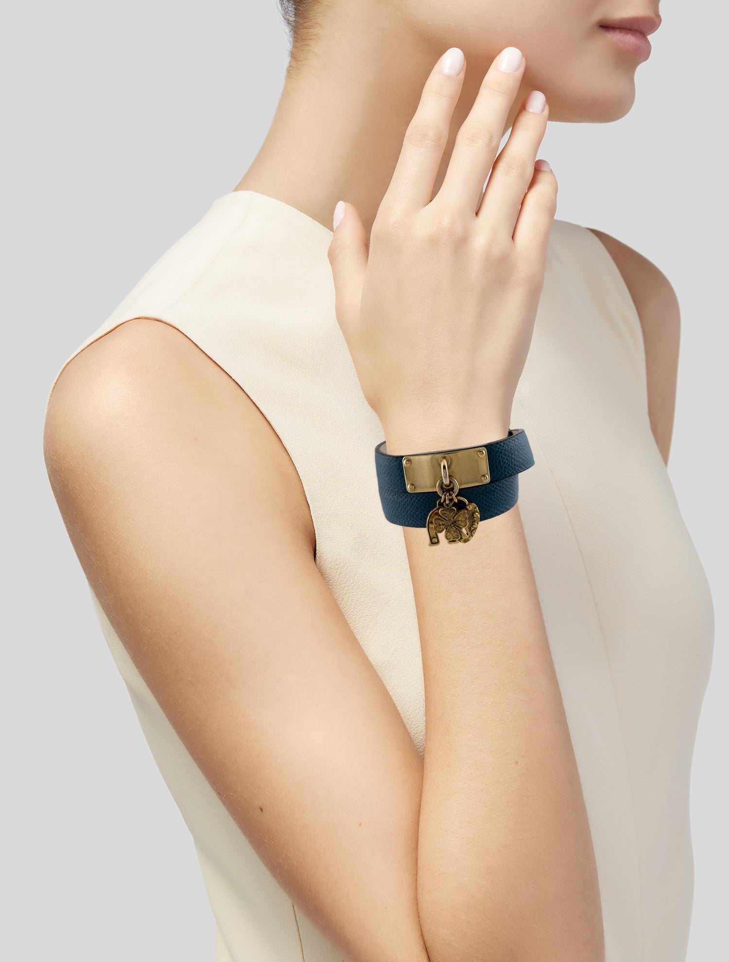 Dolce & Gabbana Leather Lucky Charms Double Wrap Bracelet