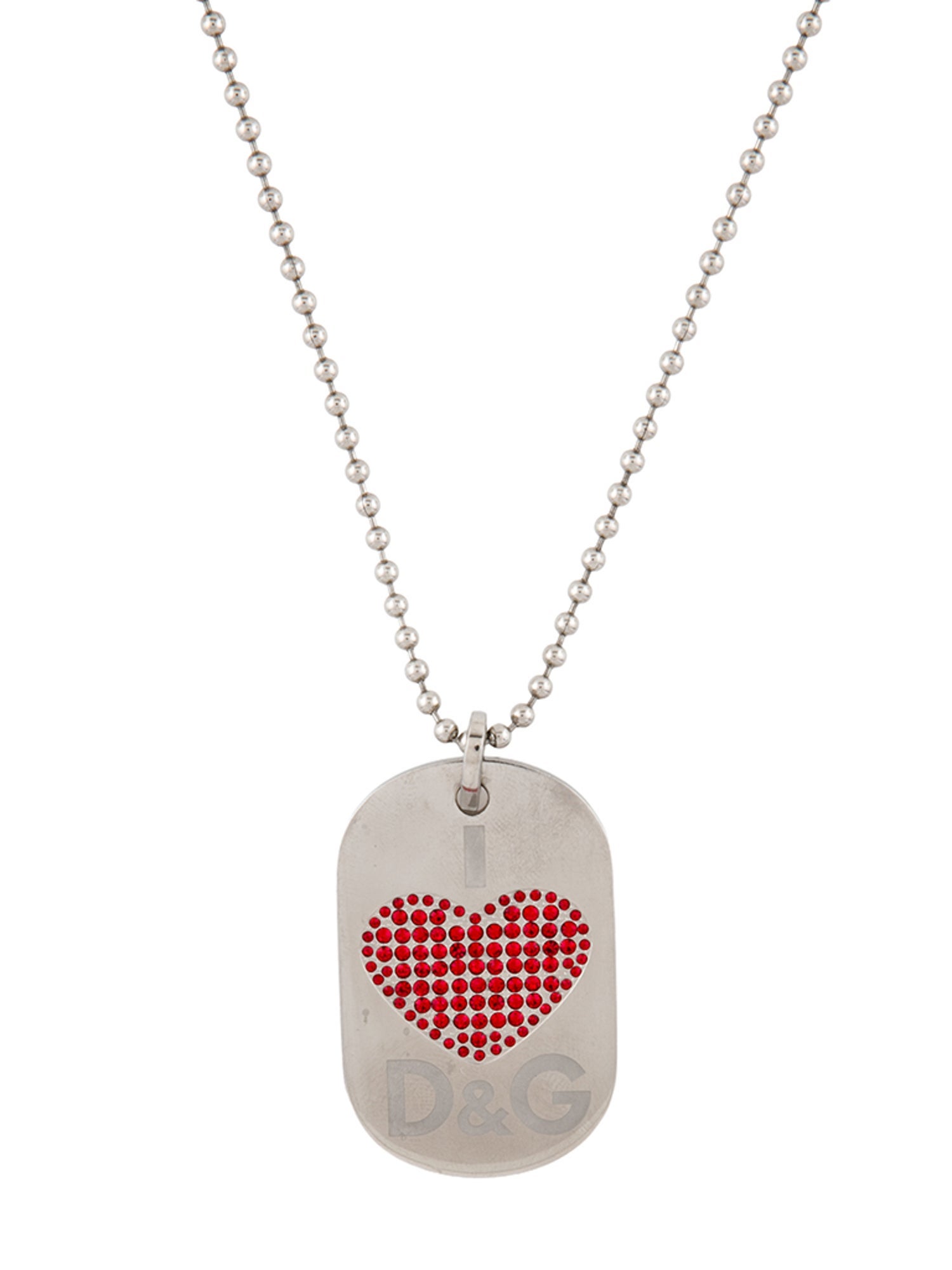 Dolce & Gabbana Crystal Dog Tag Pendant Necklace