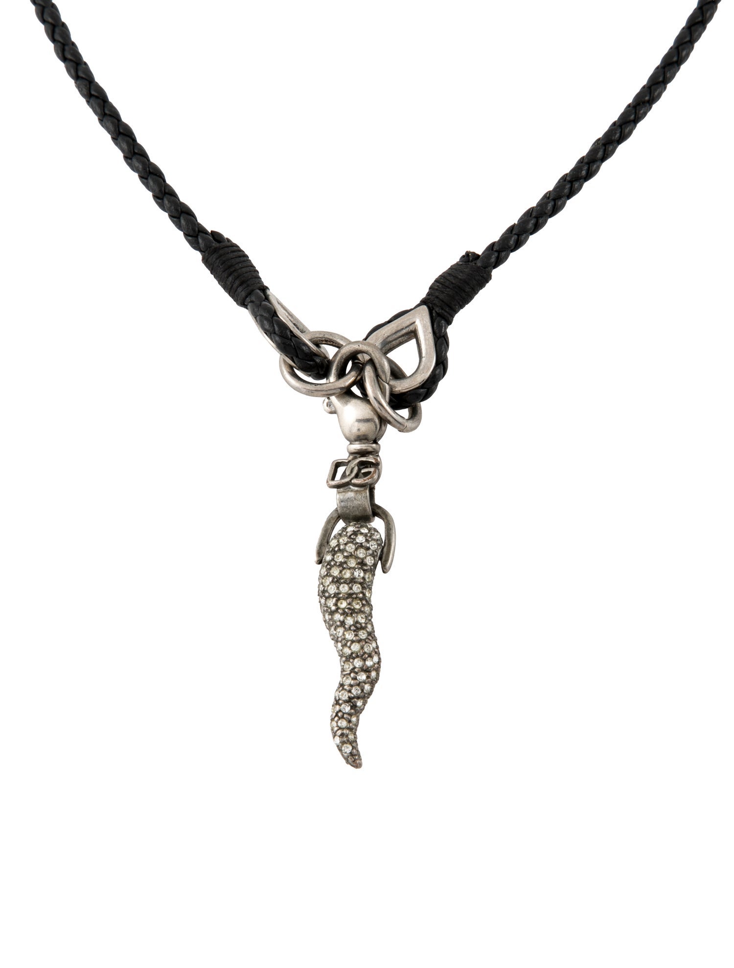 Dolce & Gabbana Crystal & Leather Horn Pendant Necklace