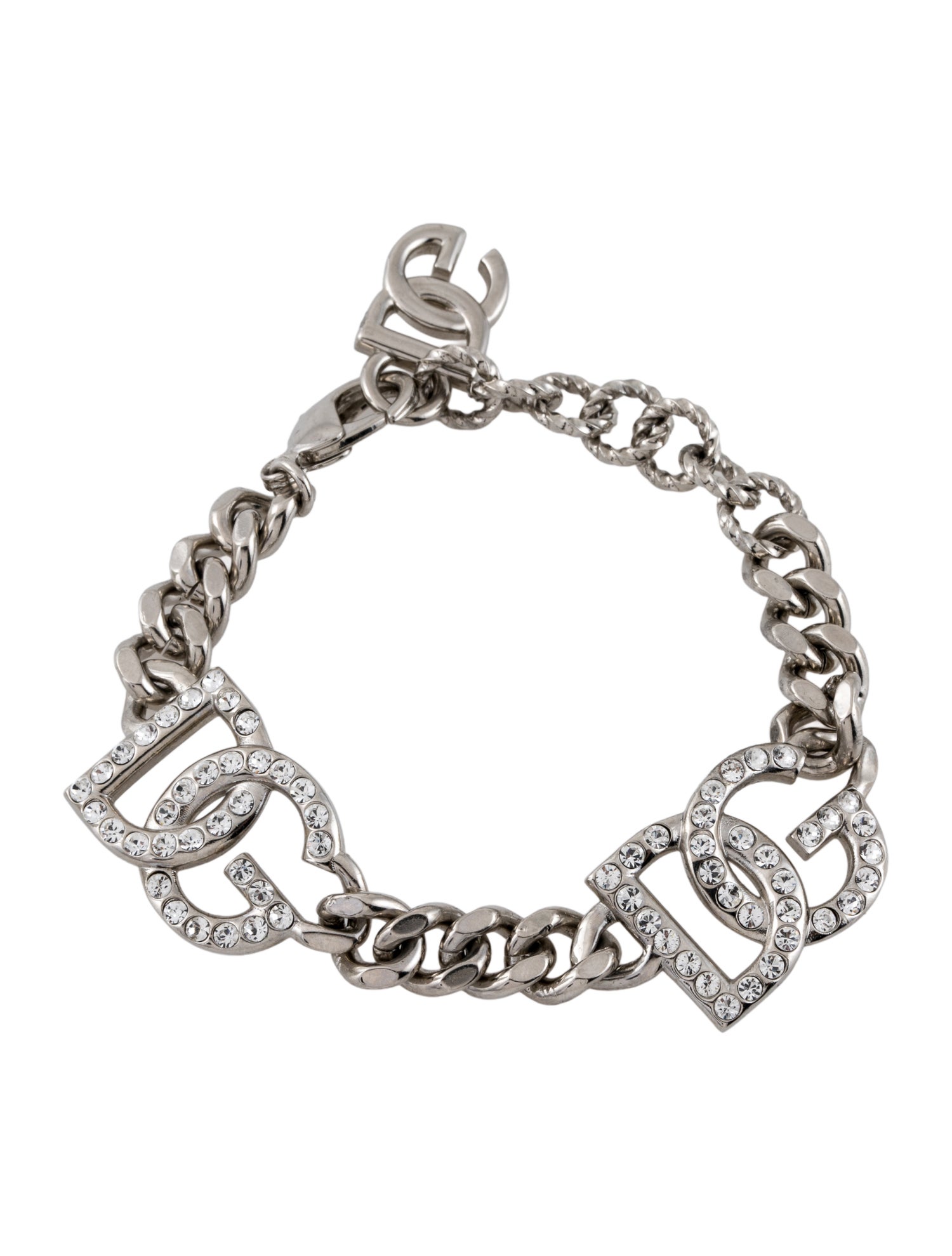 Dolce & Gabbana Crystal DG Logo Link Charm Bracelet