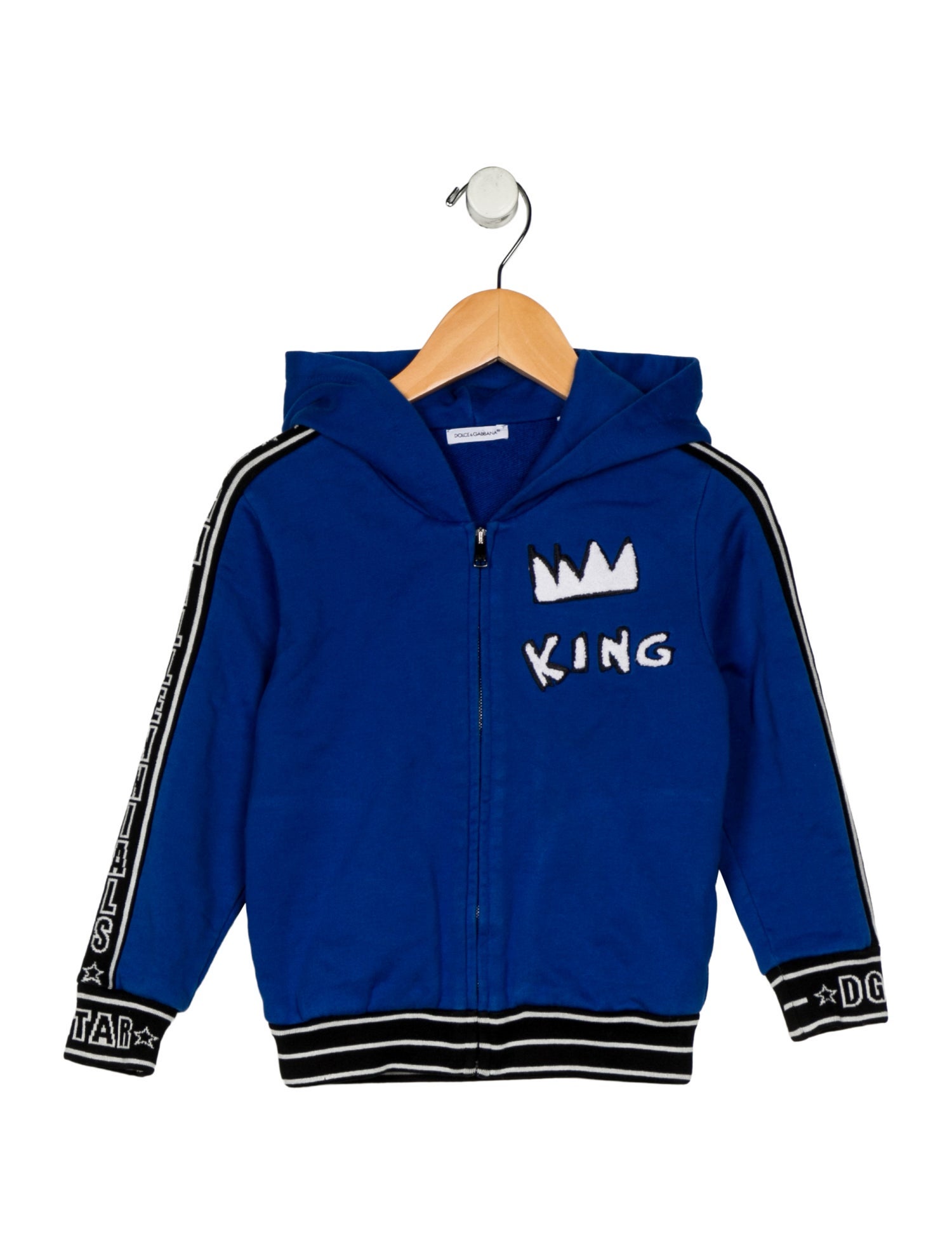 Dolce & Gabbana Cotton blue and white and black patterned casual jacket with zip closure and hood