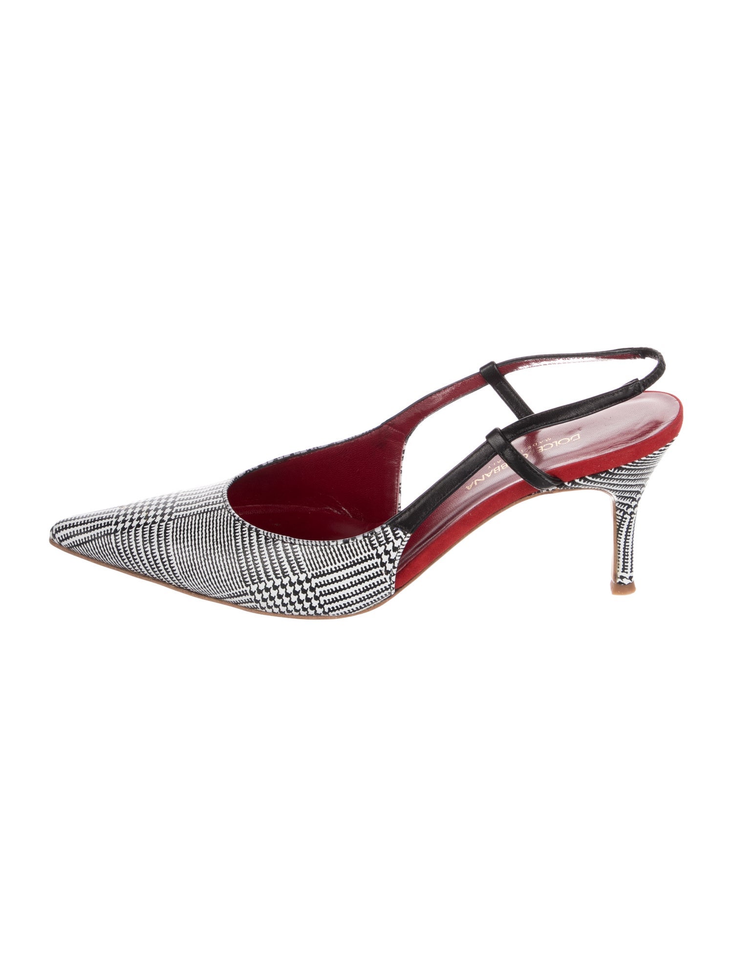 Dolce & Gabbana Leather Plaid Print Slingback Pumps