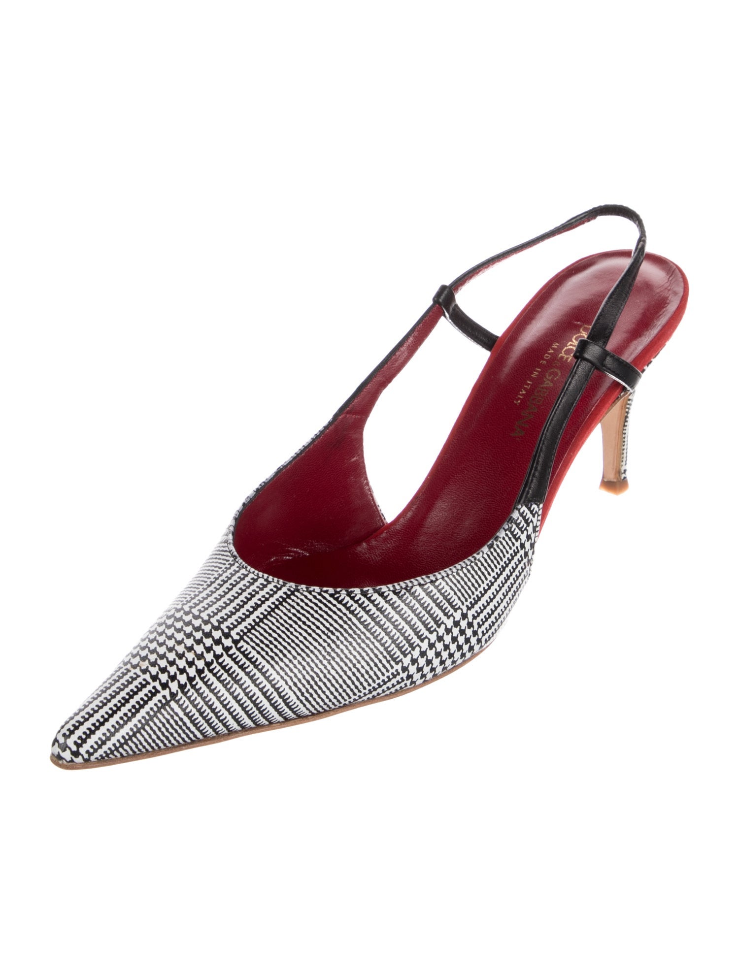 Dolce & Gabbana Leather Plaid Print Slingback Pumps