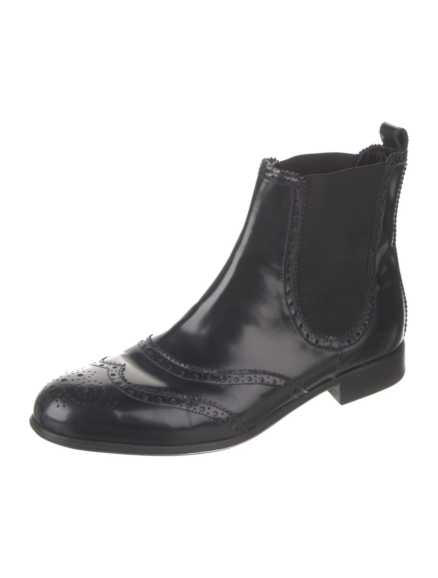Dolce & Gabbana Patent Leather Scalloped Accent Chelsea Boots