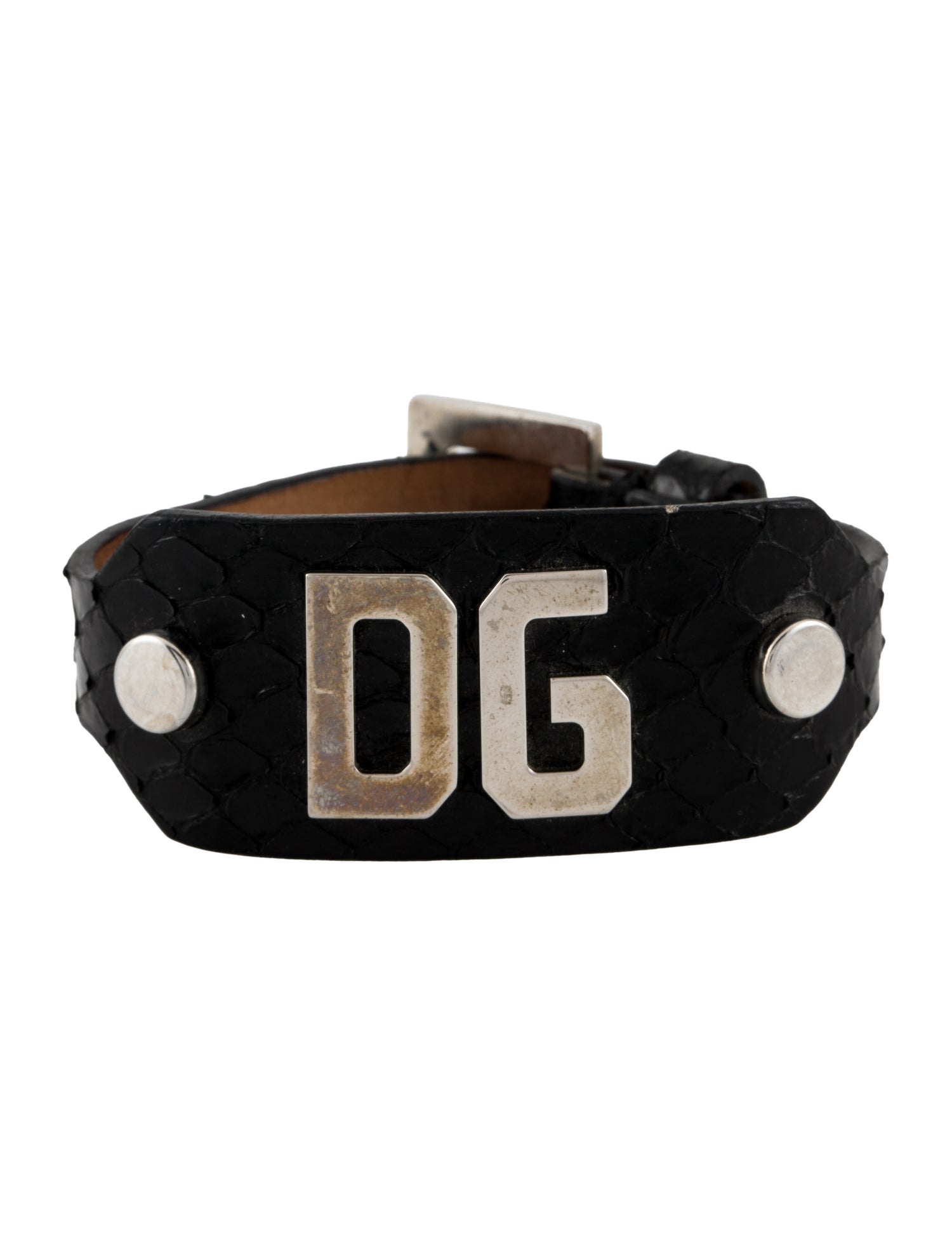 Dolce & Gabbana Leather Python Embossed Logo Bracelet