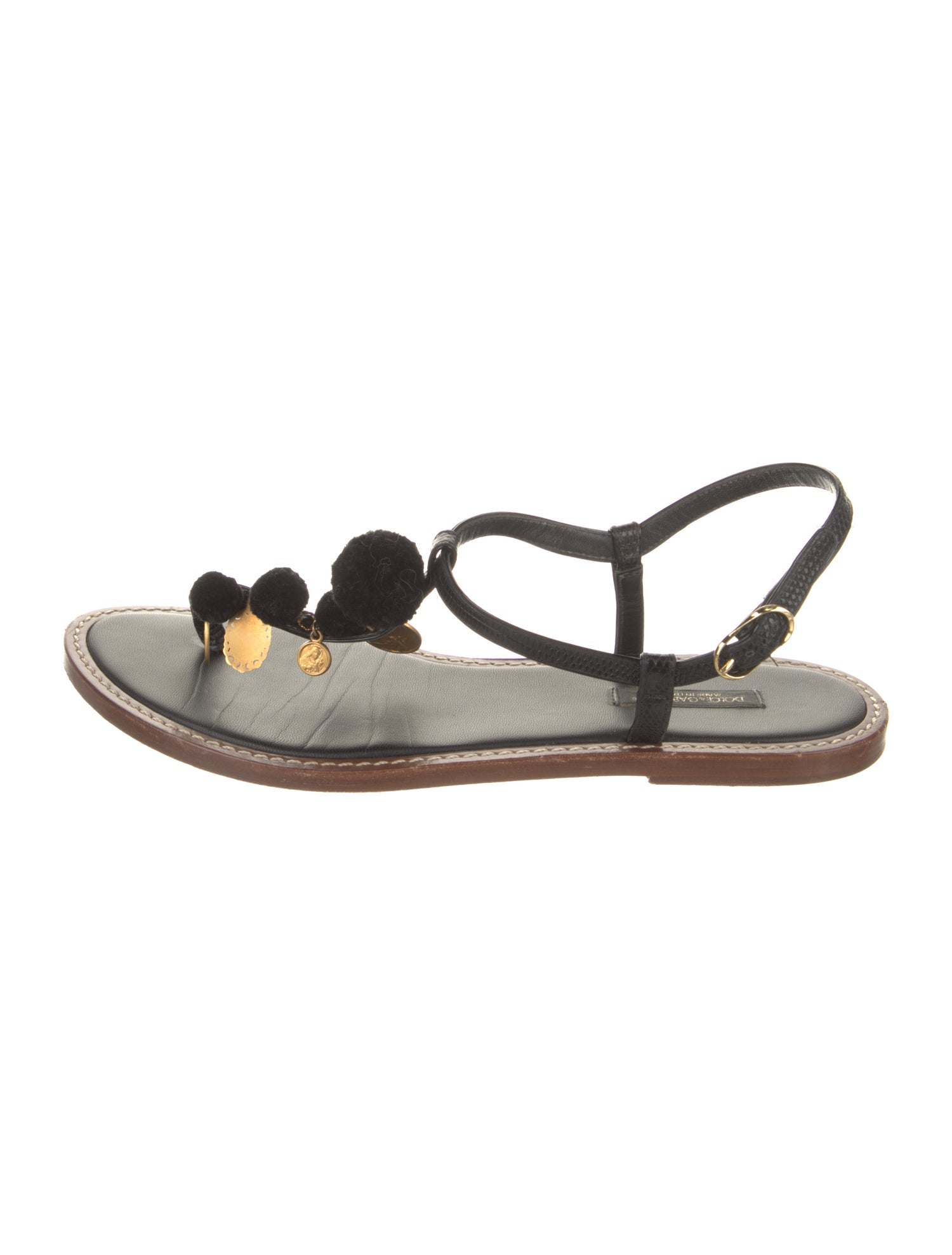 Dolce & Gabbana Leather Pom-Pom Embellishments Slingback Flats