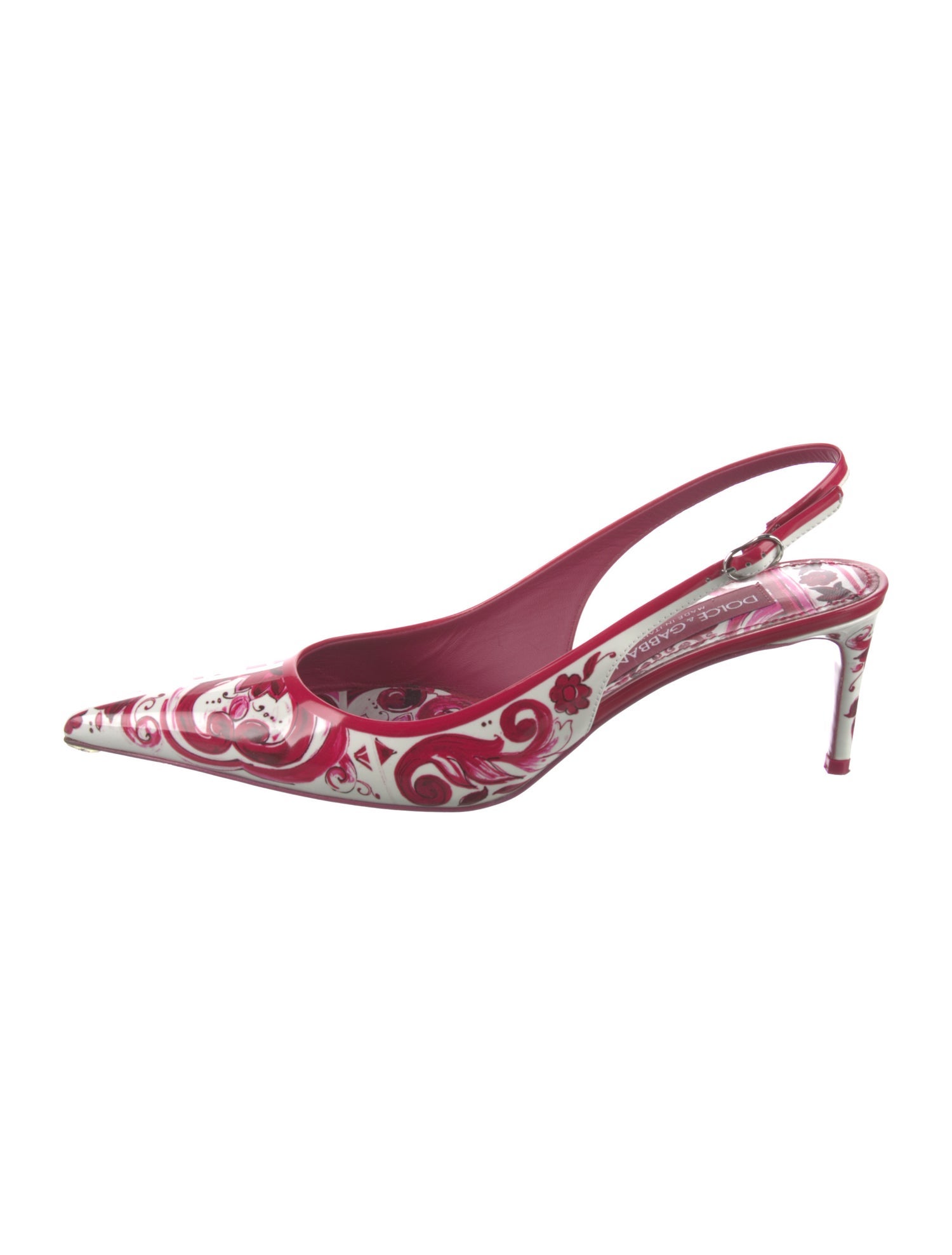 Dolce & Gabbana Patent Leather Floral Print Slingback Pumps