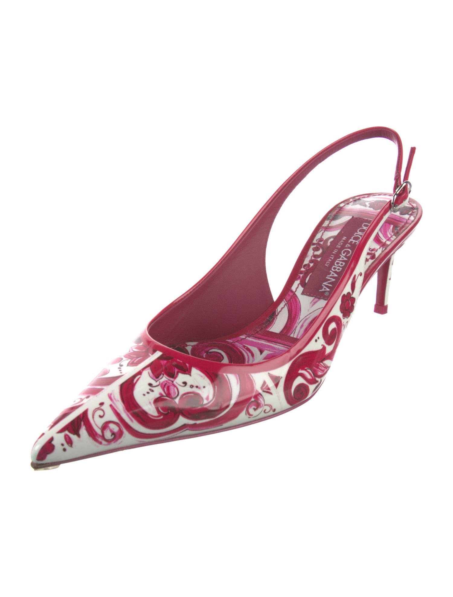 Dolce & Gabbana Patent Leather Floral Print Slingback Pumps