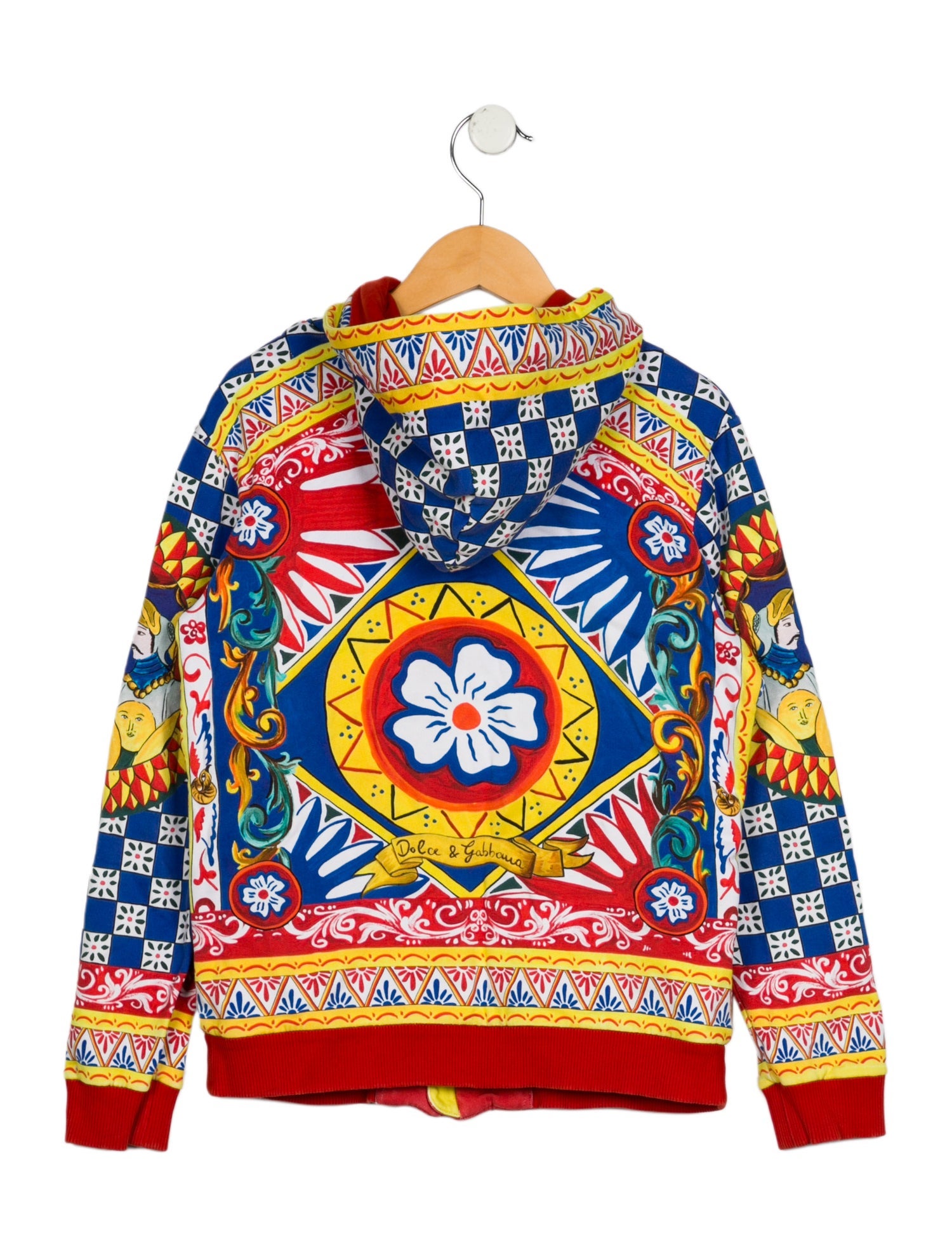 Dolce & Gabbana Cotton blue and multicolor patterned jacket with zip closure and hood