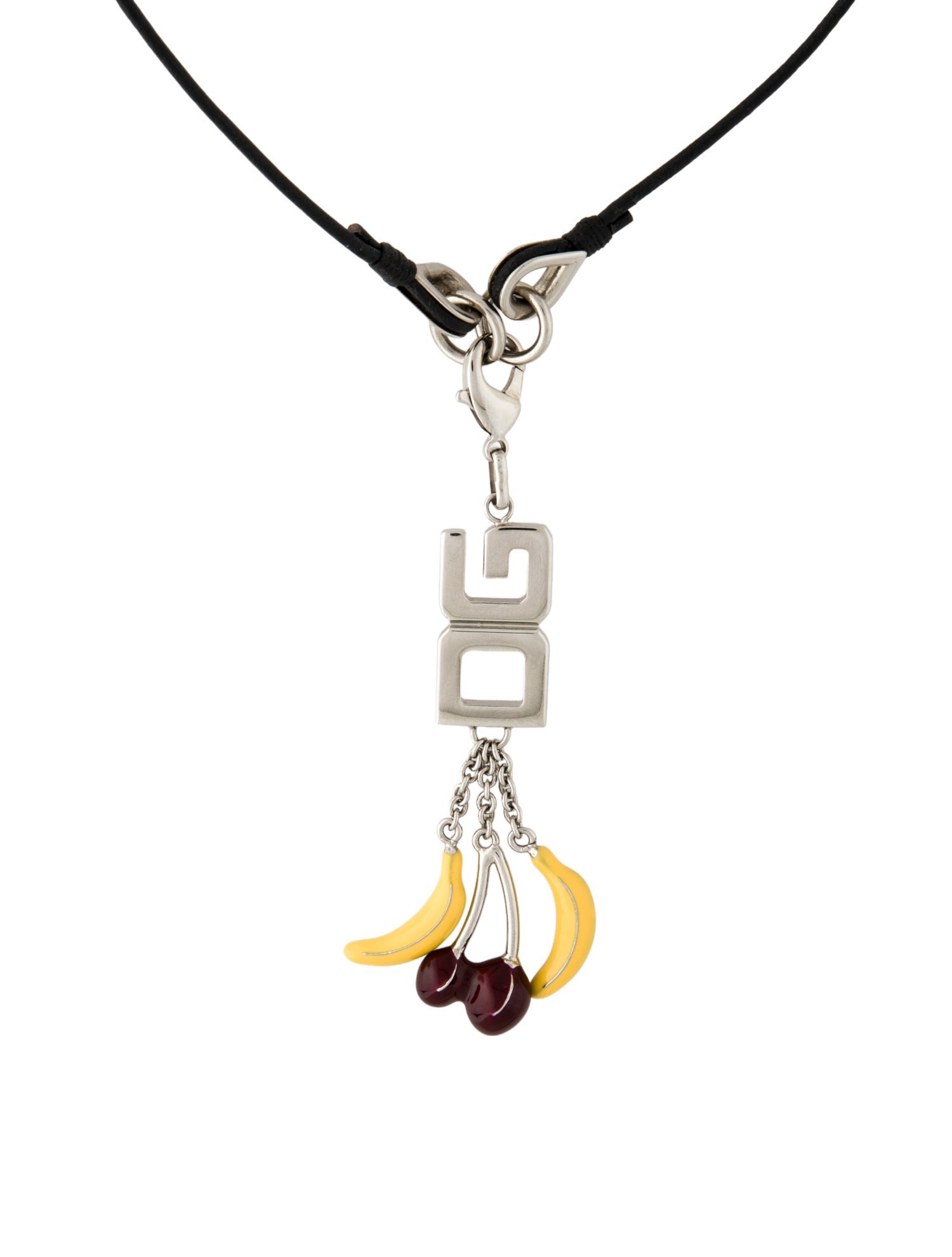 Dolce & Gabbana Enamel & Cord Cherry & Banana Pendant Necklace