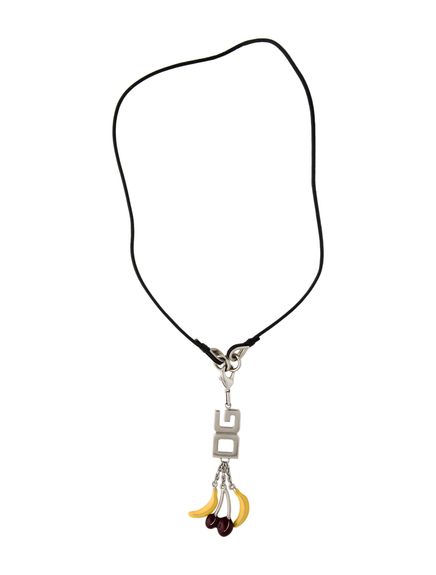 Dolce & Gabbana Enamel & Cord Cherry & Banana Pendant Necklace