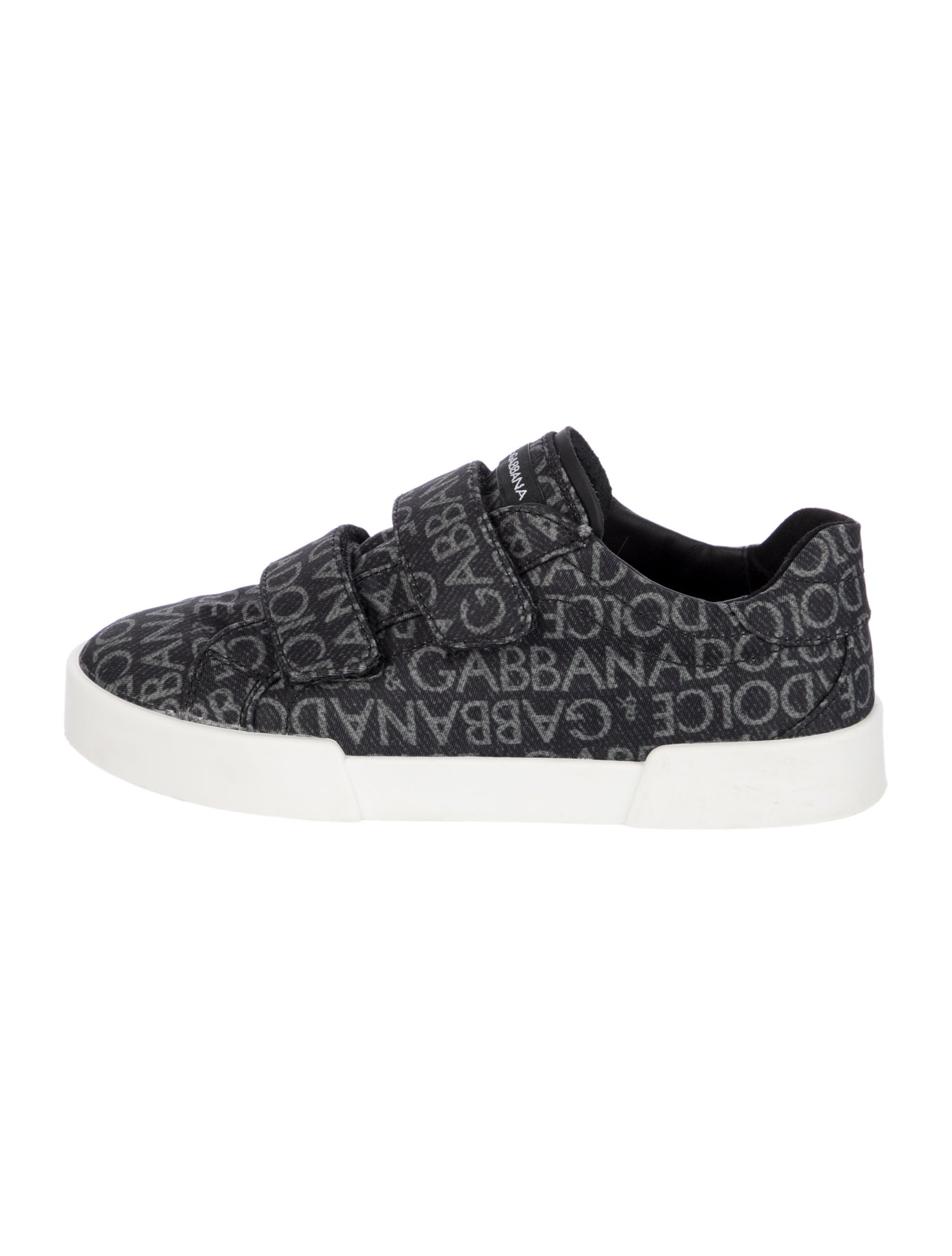 Dolce & Gabbana Black patterned low rise sneakers with velcro closure