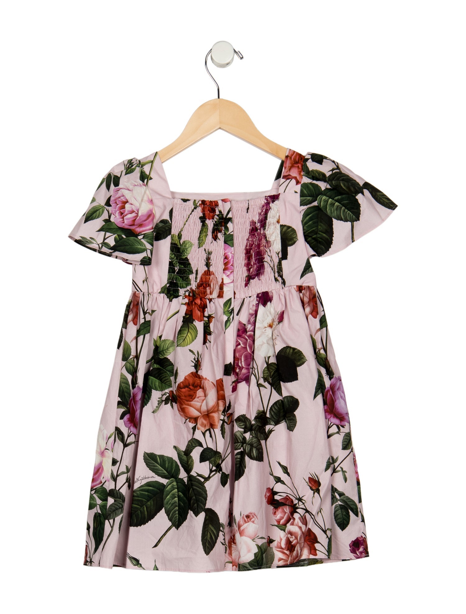 Dolce & Gabbana Cotton pink and multicolor floral patterned short sleeve dress with zip closure