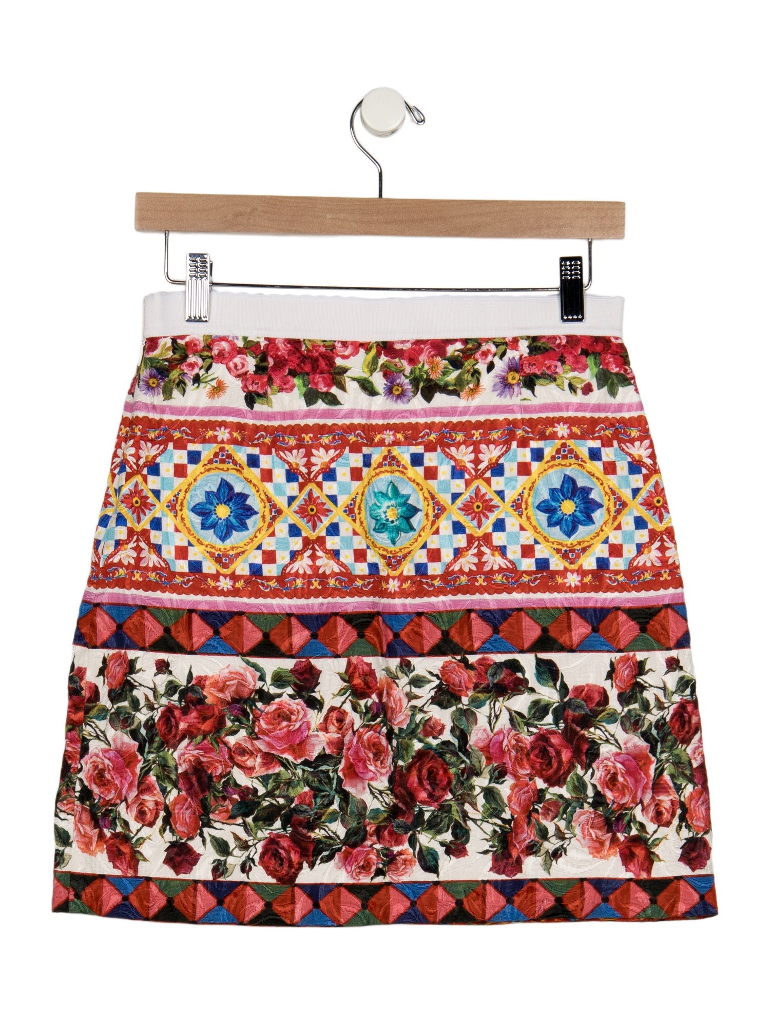 Dolce & Gabbana Cotton red and multicolor patterned skirt with zip closure