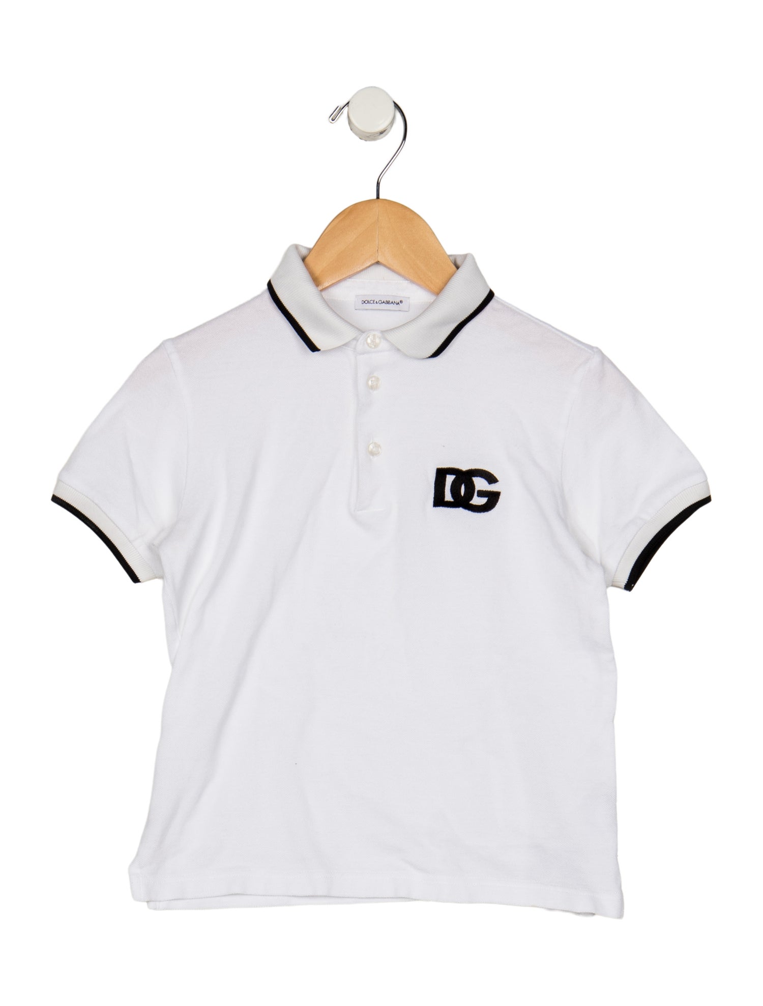 Dolce & Gabbana Cotton white and black patterned short sleeve polo shirt with embroidery accents