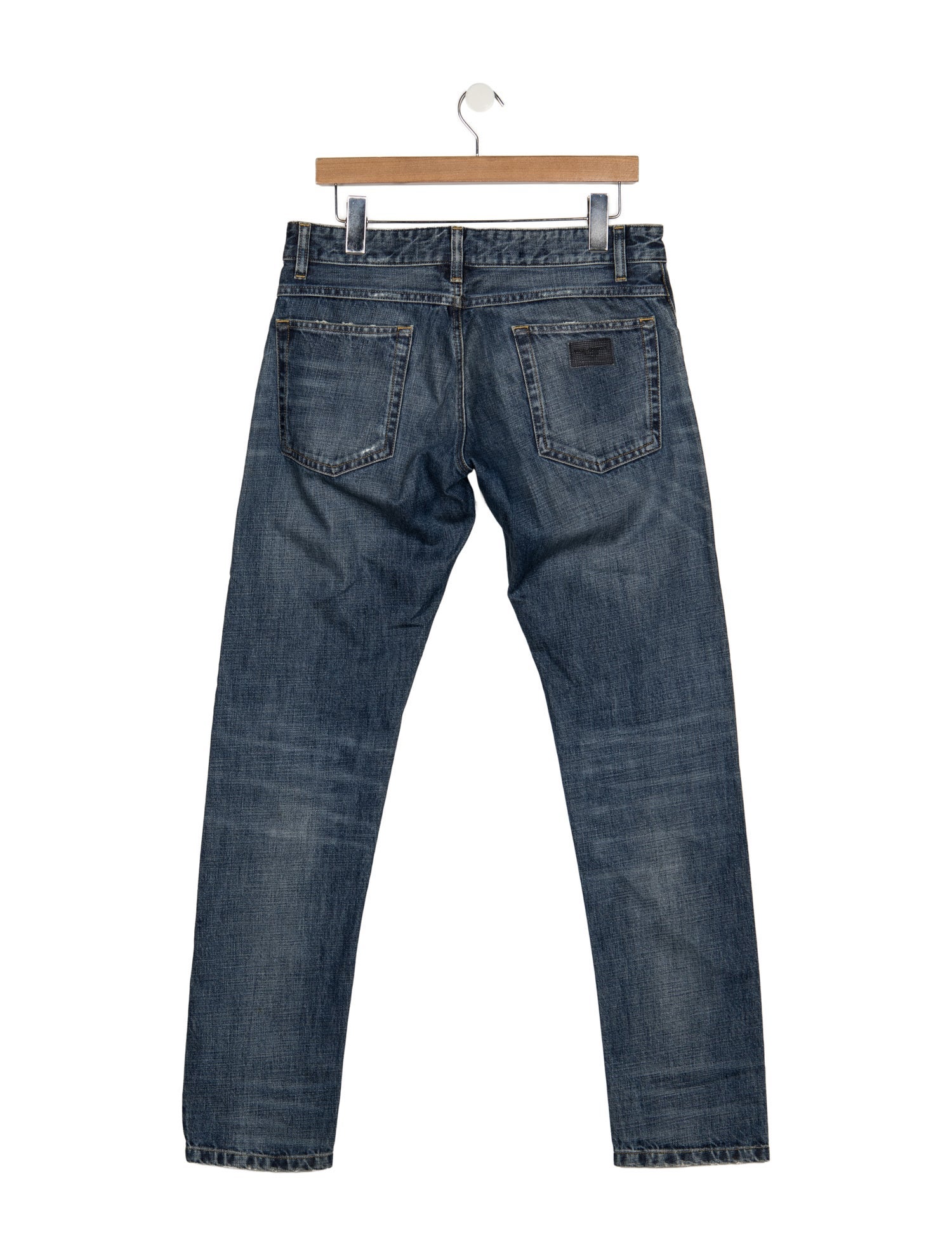 Saint Laurent D04 Leather-Trimmed Biker Jeans - 10.5