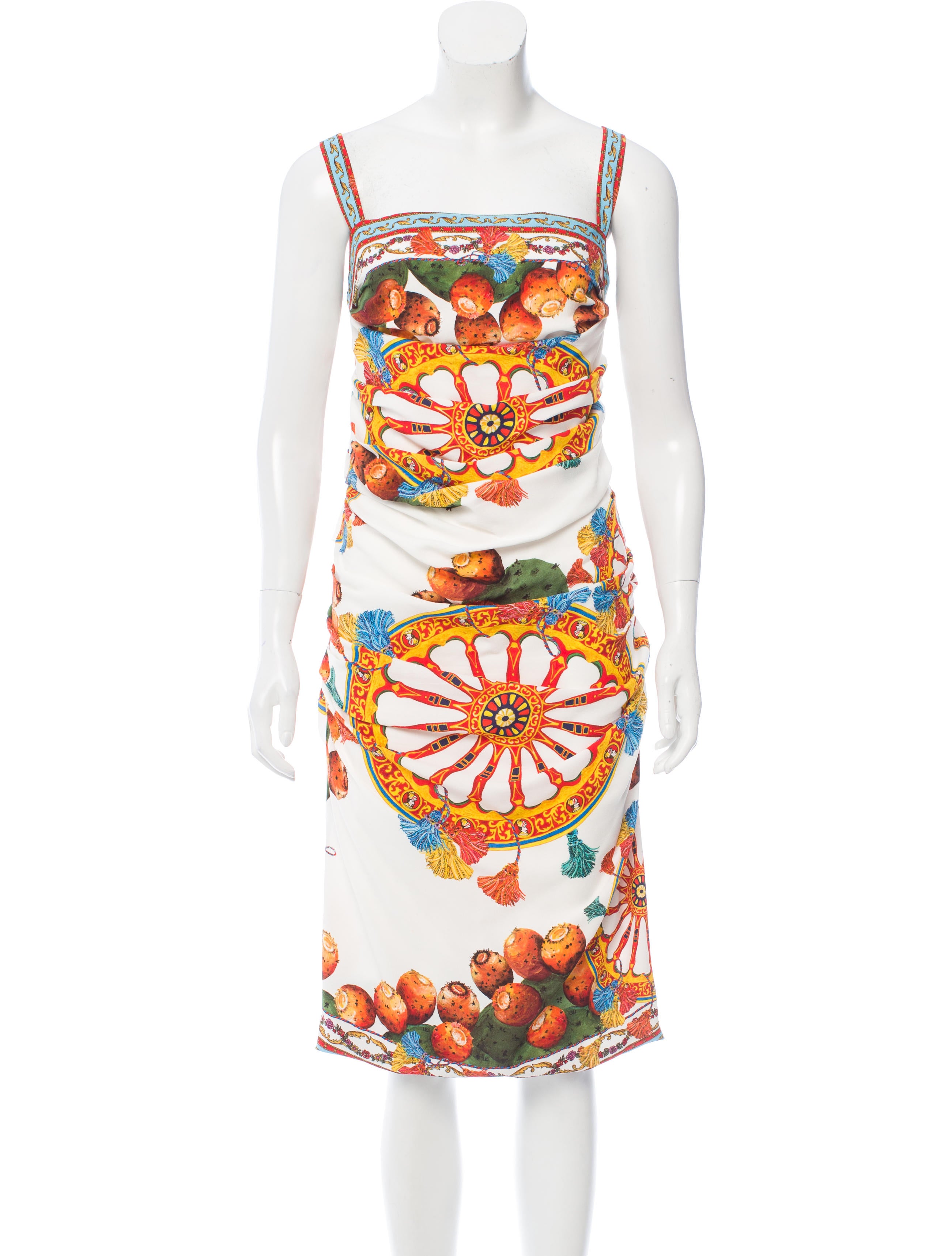 ワンピース Dolce & Gabbana Dolce Gabbana Dress Dolce & Gabbana Wheel and Prickly Pear Print Ruched Dress