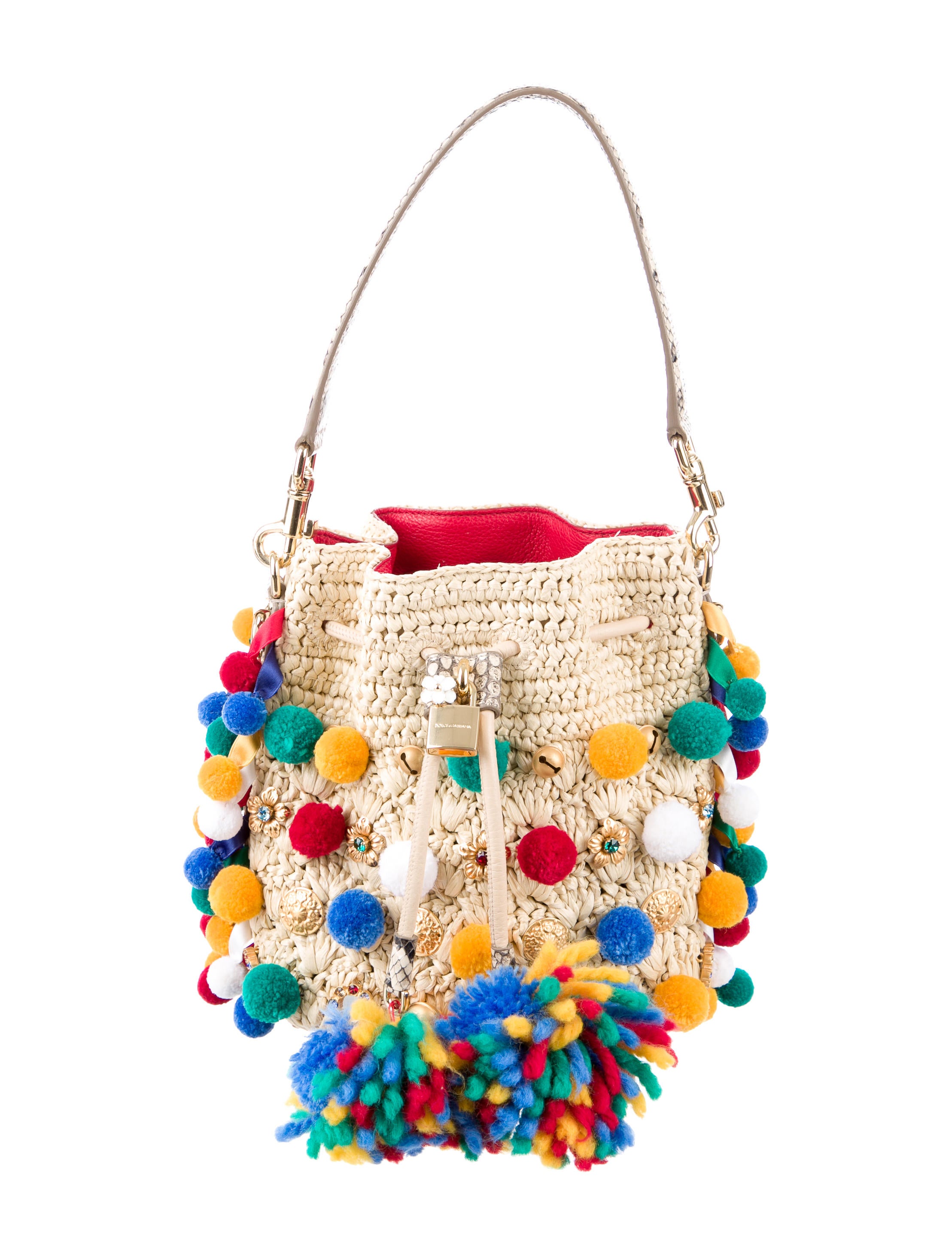 Dolce & Gabbana Claudia PomPoms Bucket Bag Neutrals Satchels