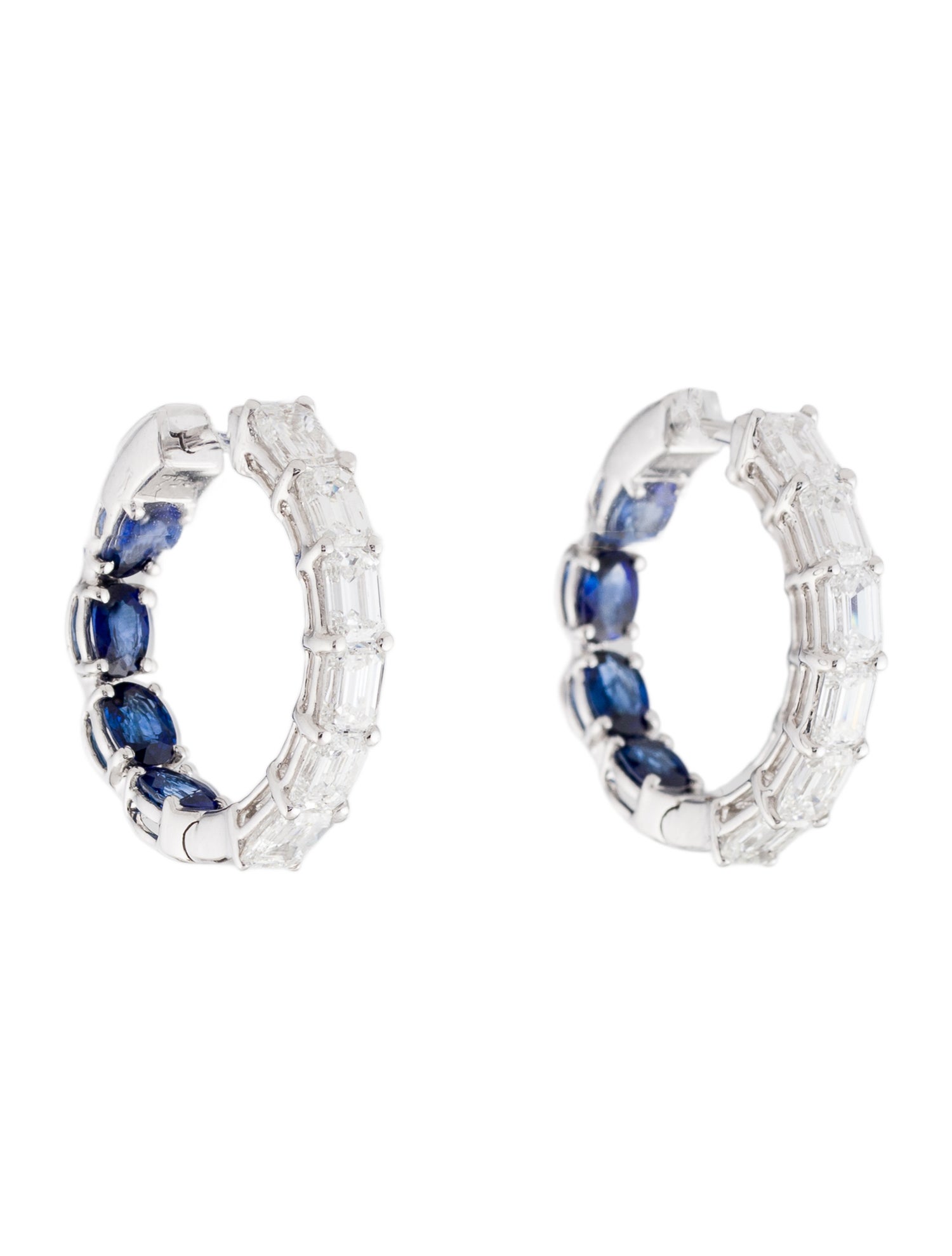 Daniella Design 18K 2.56ctw Diamond & Sapphire Inside-Out Hoop Earrings