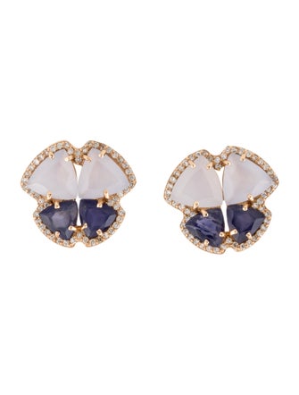 Daniella Kronfle 18K 5.24ctw Chalcedony, Iolite & Diamond Butterfly Stud Earrings