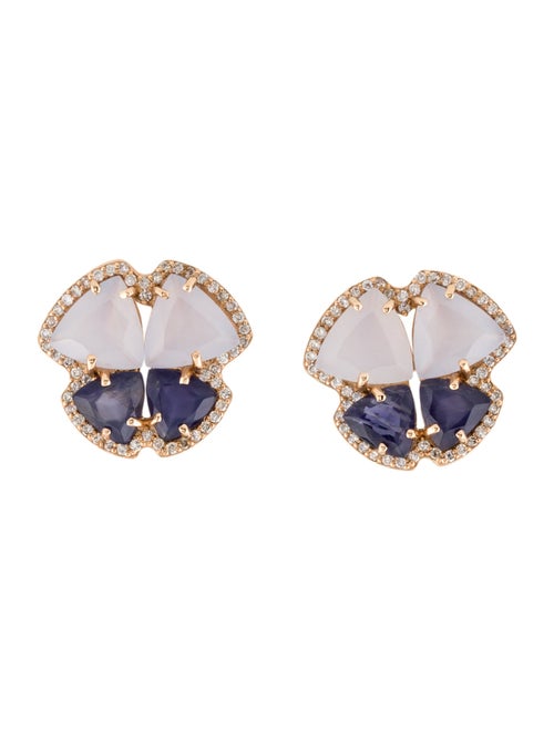 Daniella Kronfle 18K 5.24ctw Chalcedony, Iolite & Diamond Butterfly Stud Earrings