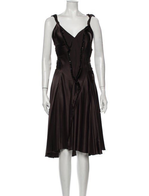 David Szeto Silk Midi Length Dress Brown