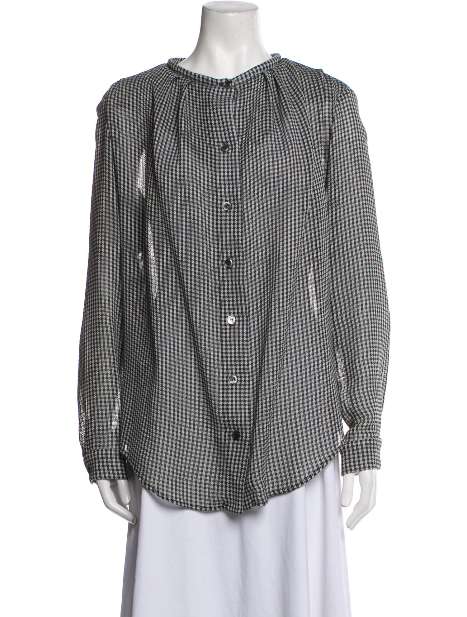 David Szeto Plaid Print Crew Neck Button-Up Top