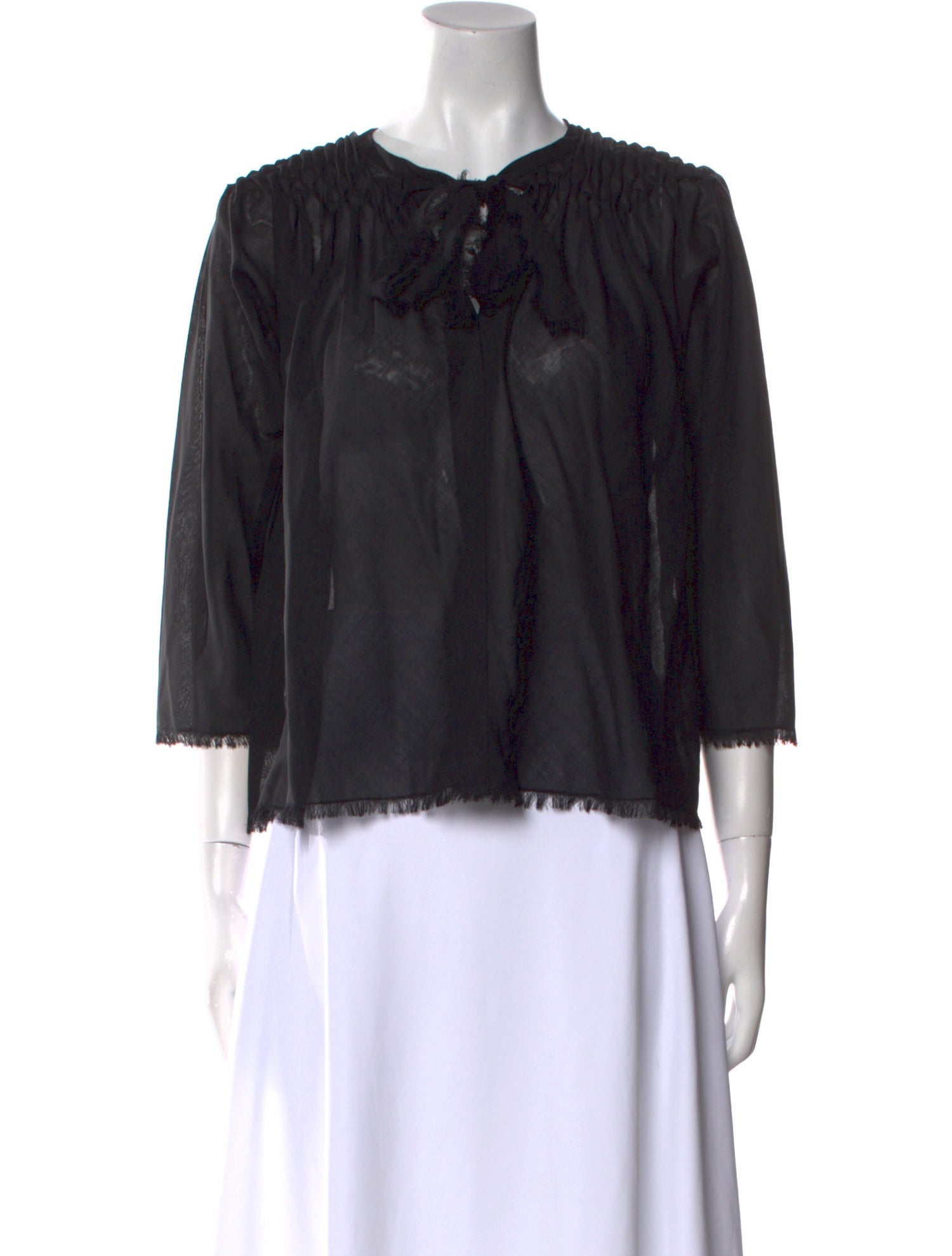 David Szeto Crew Neck Three-Quarter Sleeve Blouse