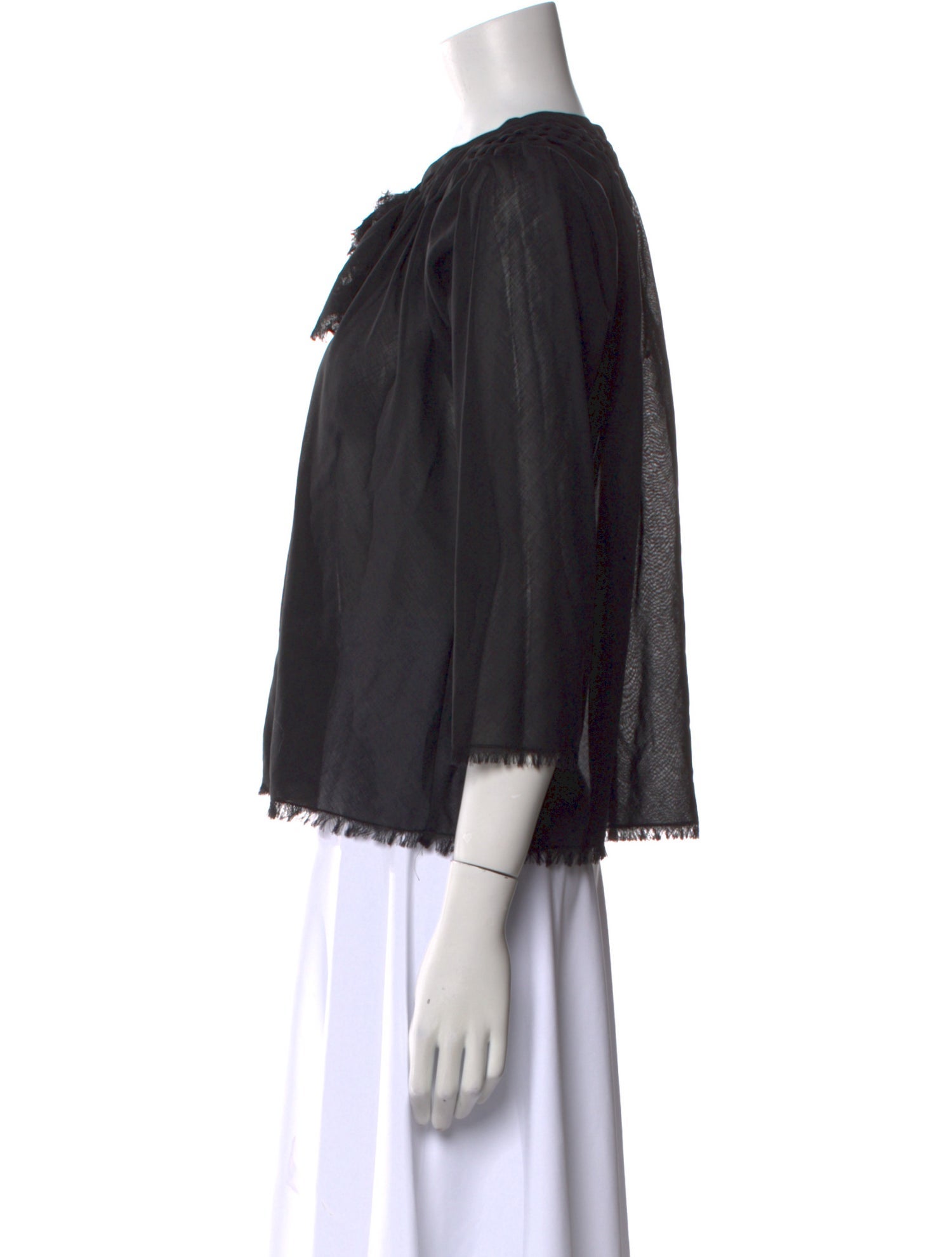 David Szeto Crew Neck Three-Quarter Sleeve Blouse