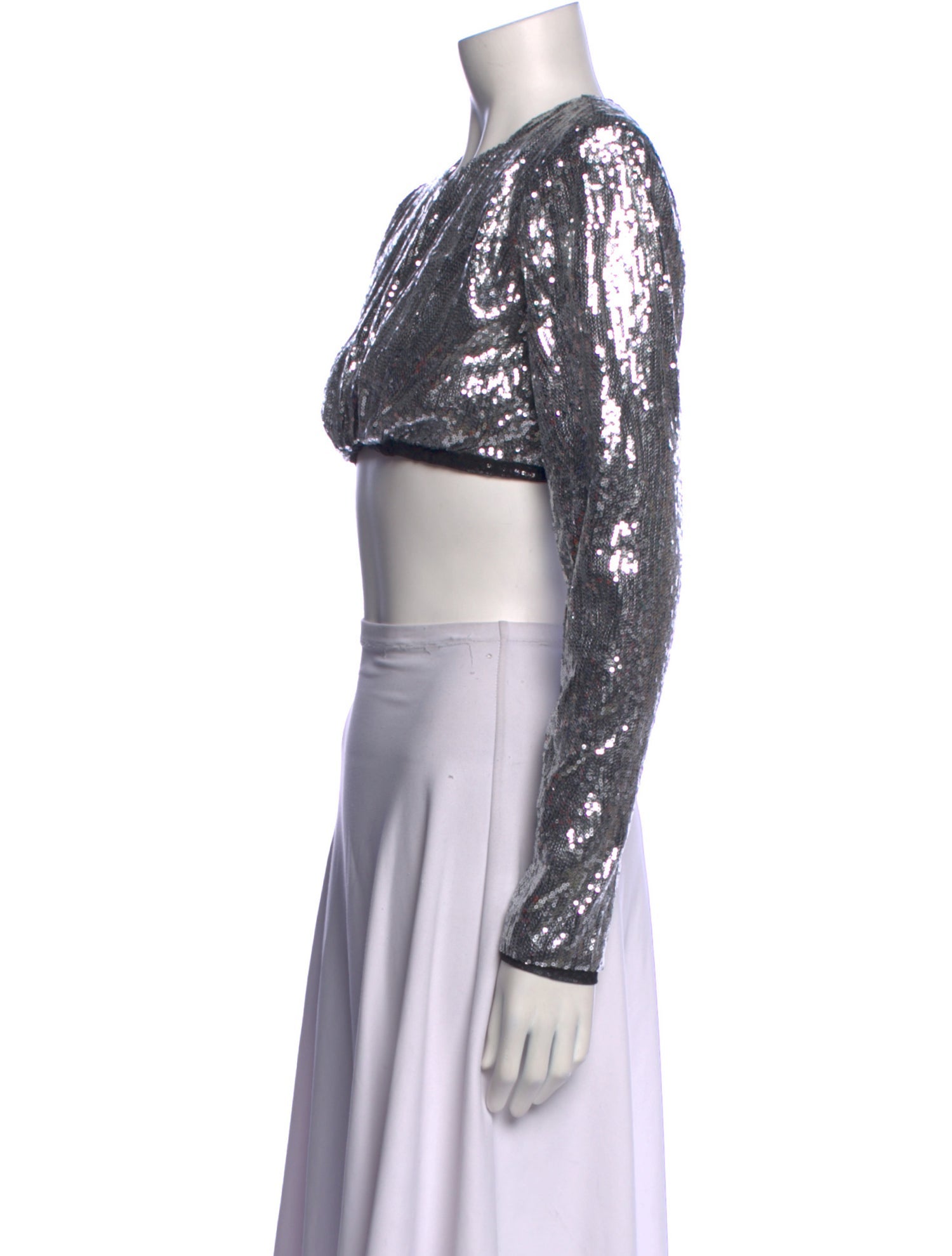 Daniele Carlotta Crew Neck Long Sleeve Crop Top