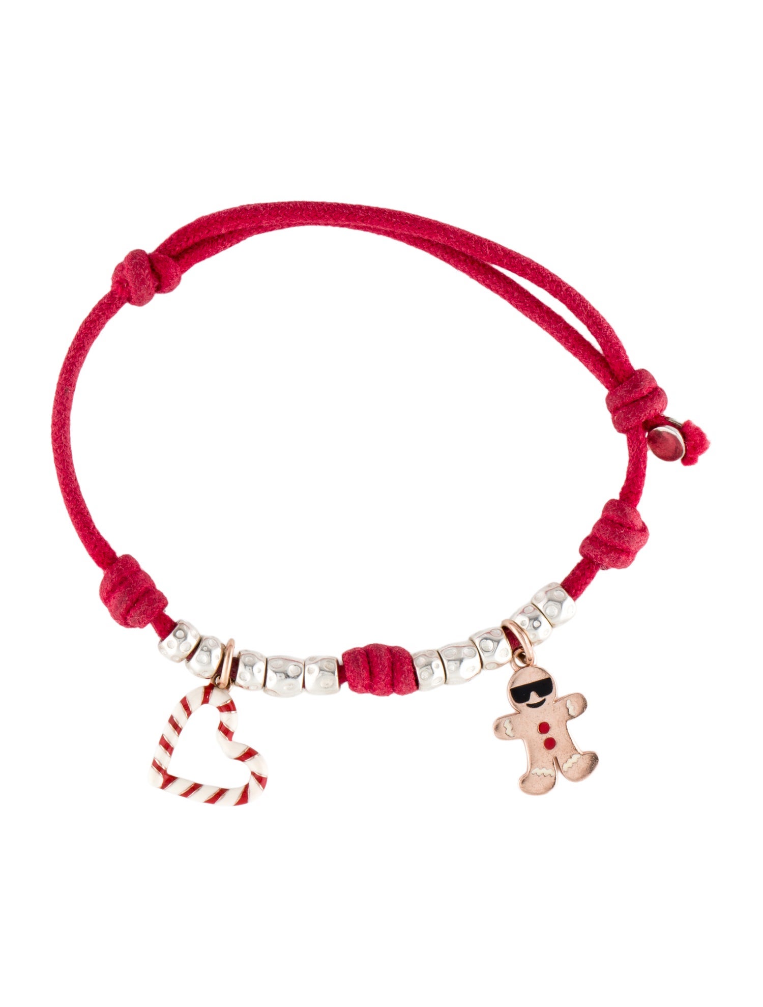 Dodo Enamel Heart & Gingerbread Cord Charm Bracelet