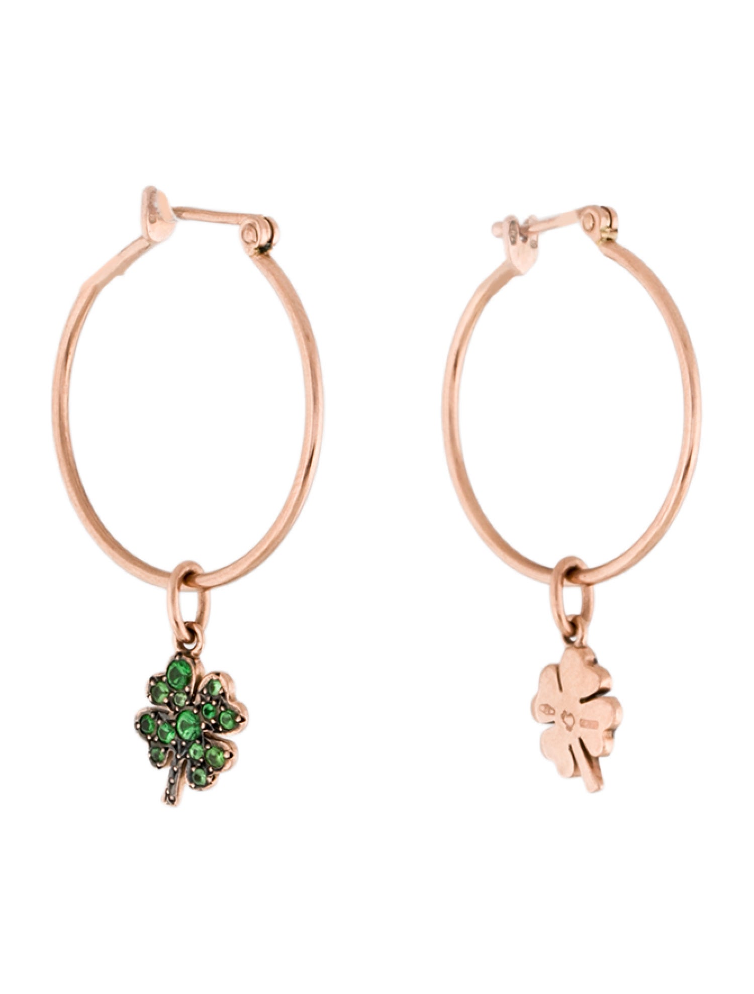 Dodo 9K Tsavorite Four Leaf Clover Hoop Earrings