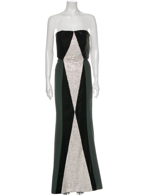 Donald Deal Colorblock Pattern Long Dress Green
