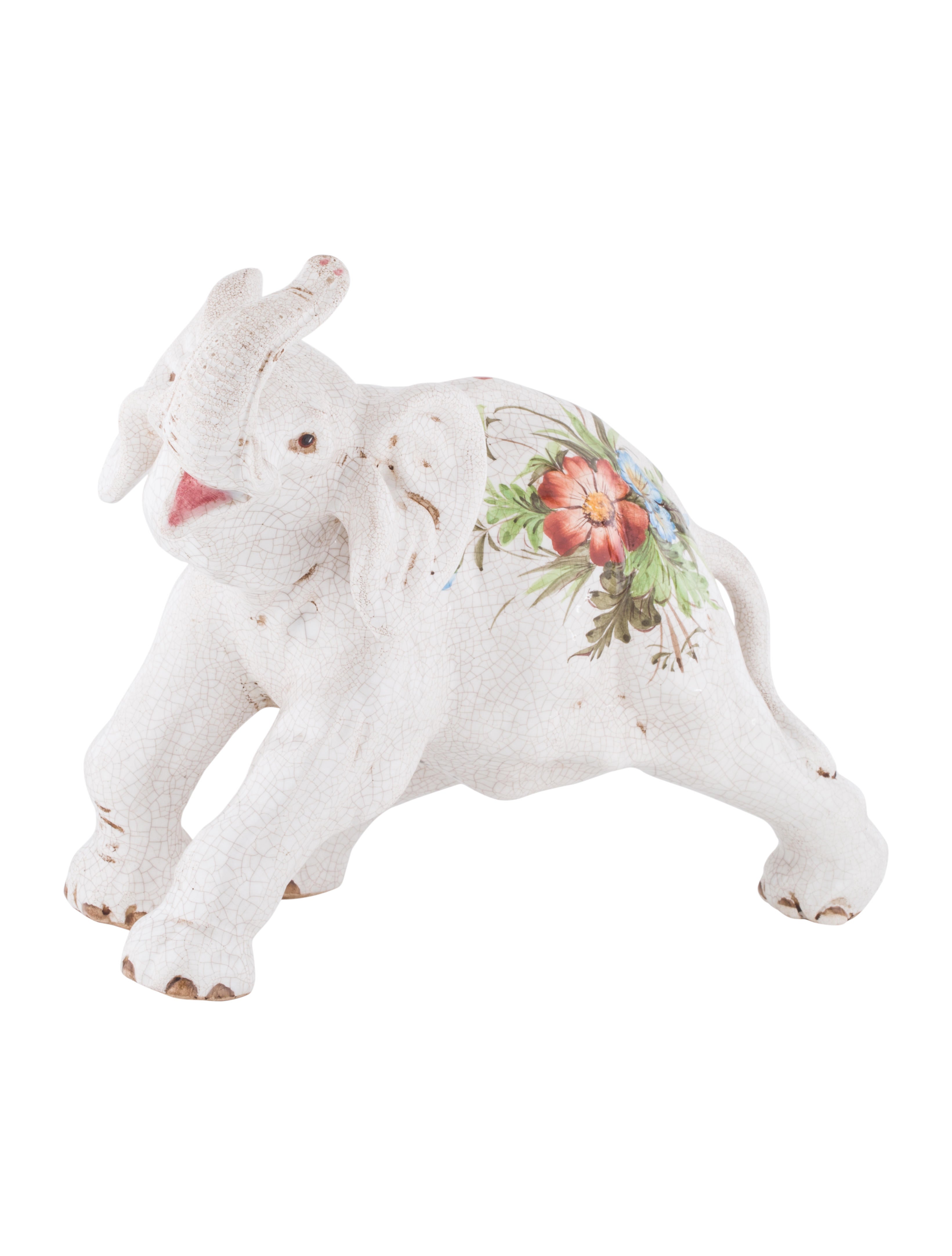 Decor HandPainted Ceramic Elephant Green Decorative Accents, Decor