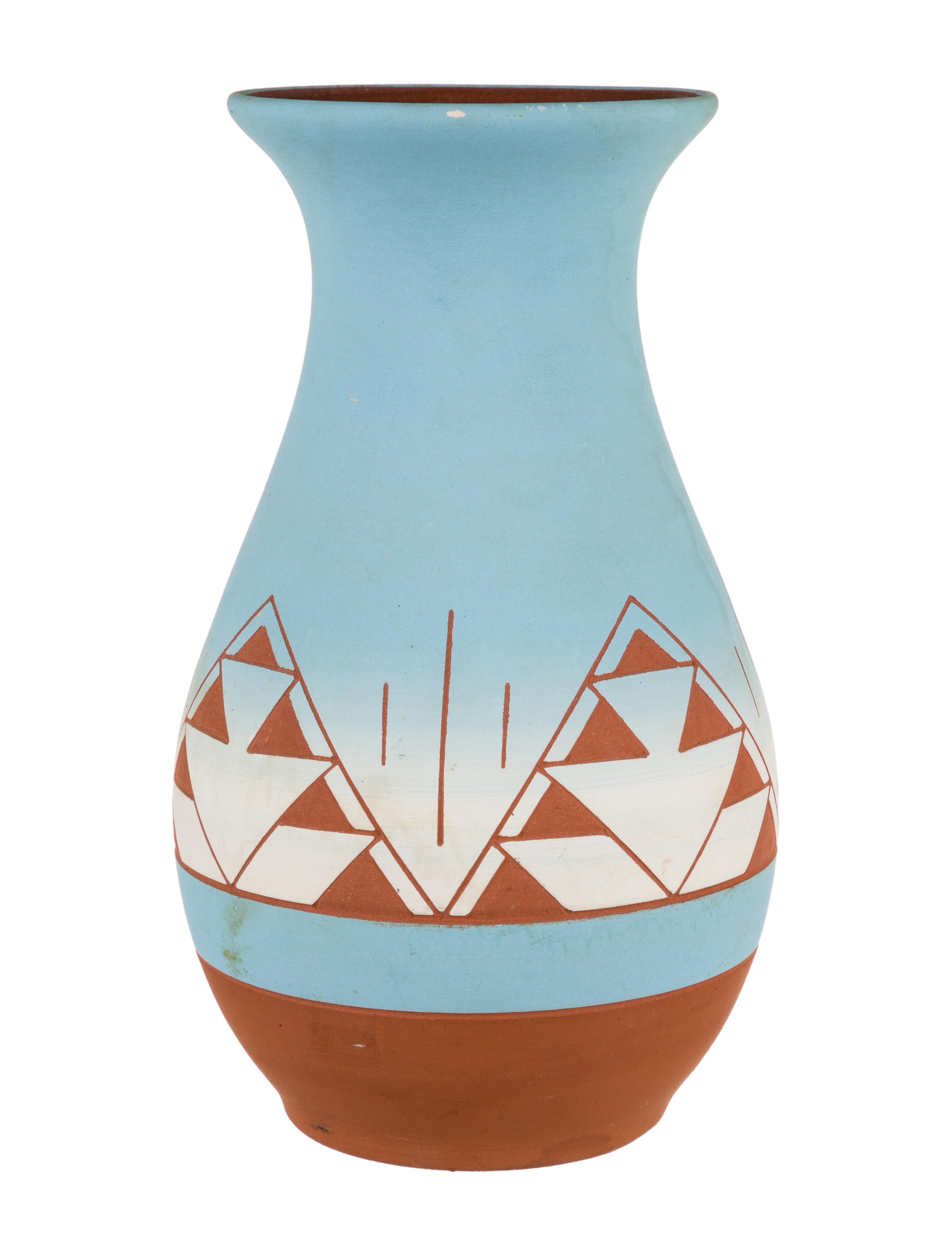 Decor Vintage Native American Sioux Signed Sky Blue Ombre Terra Cotta