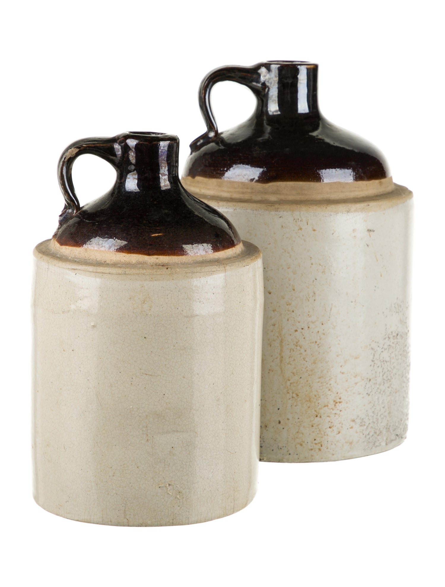 Decor Antique Stoneware Crock Jugs A Pair Brown Decorative Accents