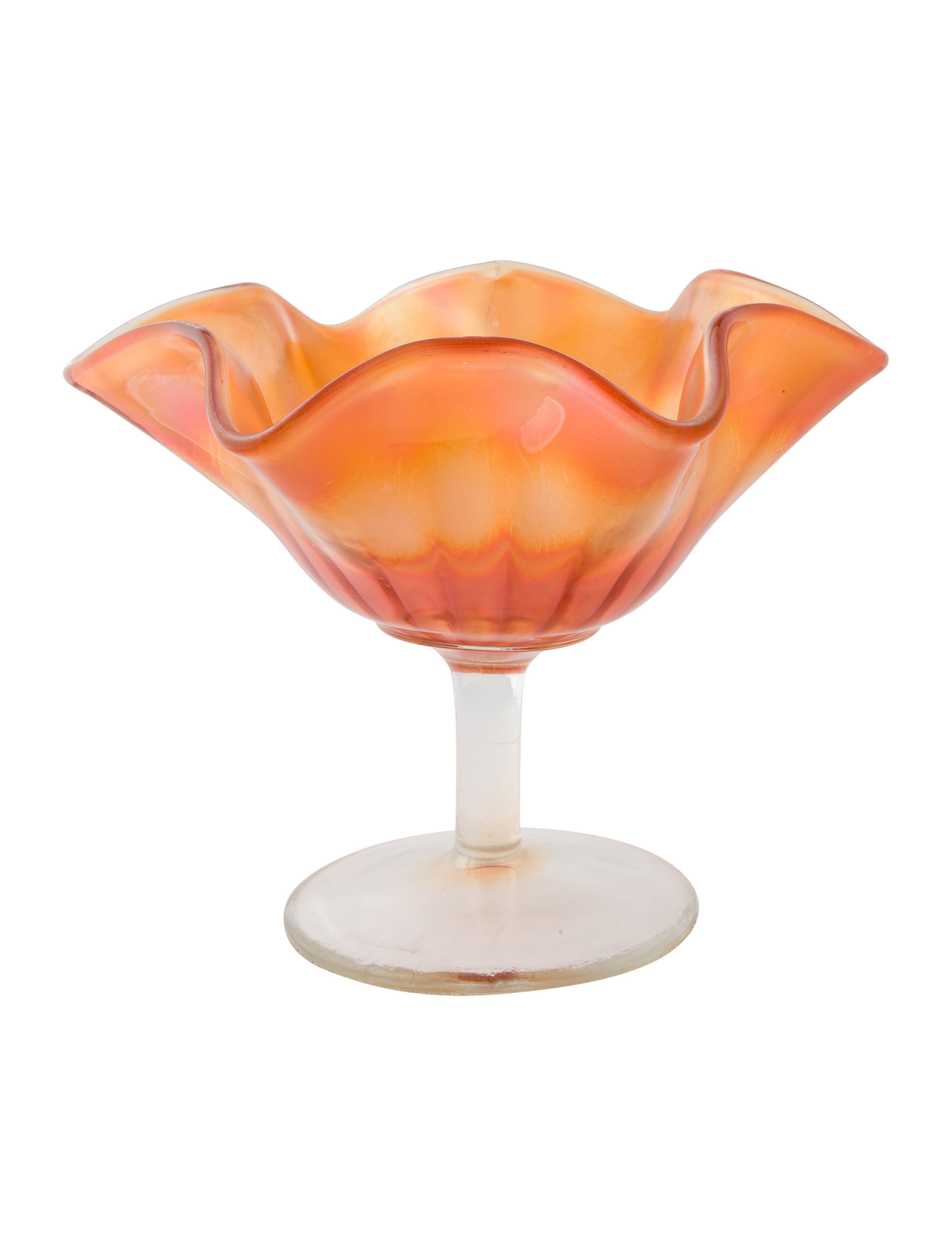 Decor Art Glass Compote Bowl Orange Serveware, Tabletop & Kitchen