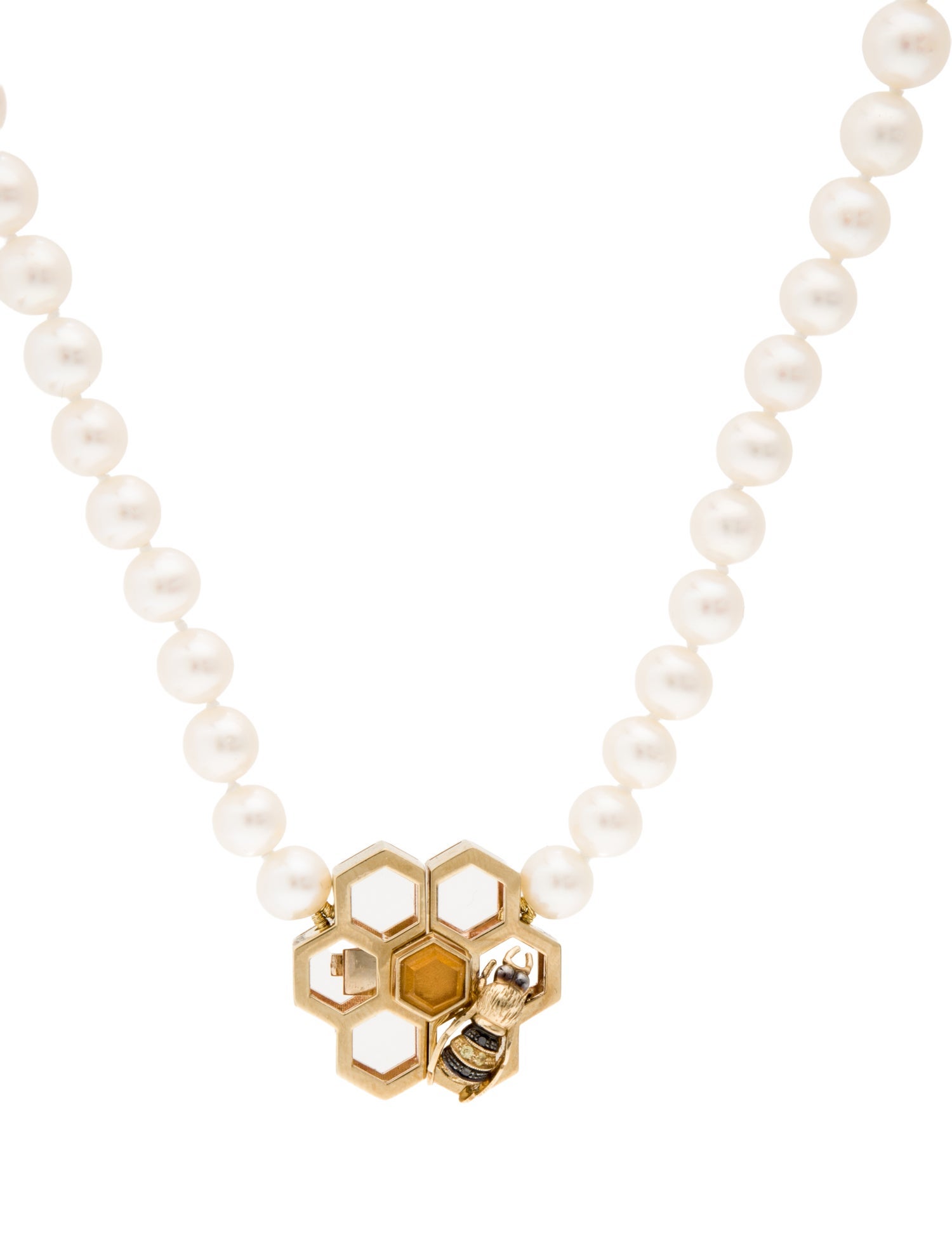 Delfina Delettrez Pearl, Citrine, Sapphire & Diamond Honeycomb Bee Necklace
