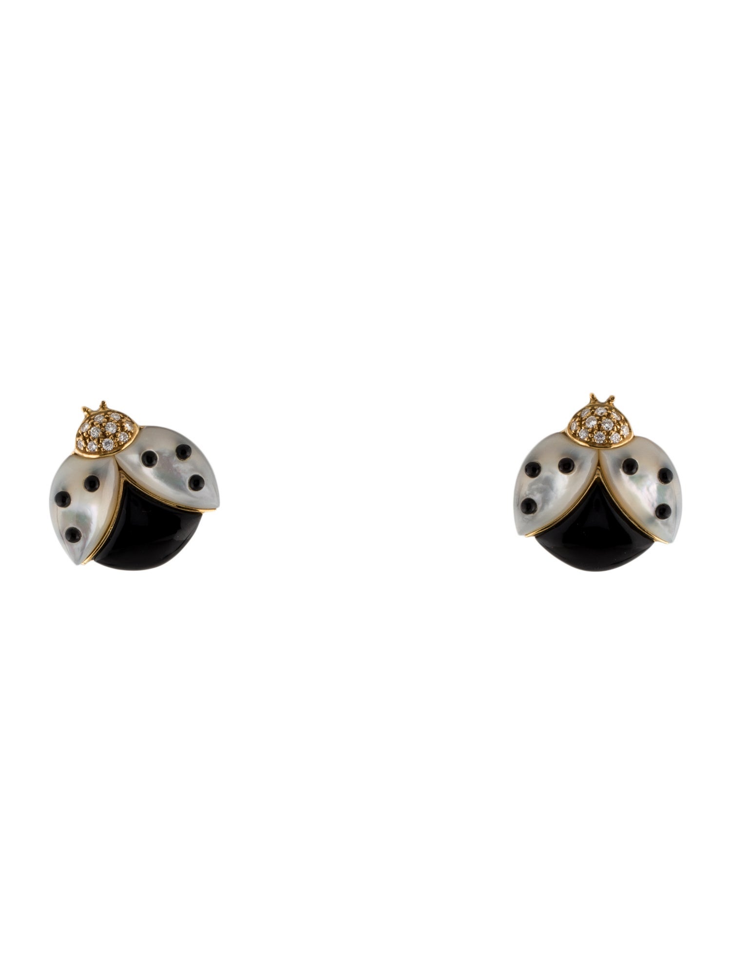 De Grisogono 18K Mother of Pearl, Diamond & Onyx Ladybug Earclips