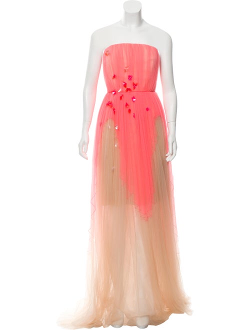 Delpozo Tulle Strapless Gown Neon