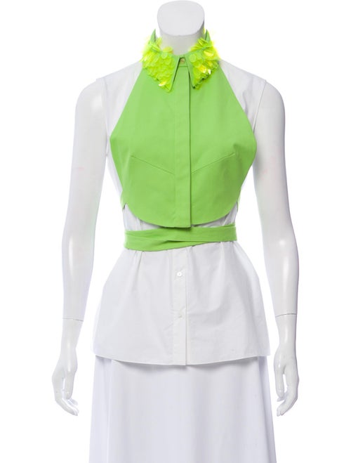 Delpozo 2018 Dickie-Accented Button-Down Top w/ Ta