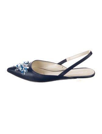 Delpozo Leather Crystal Embellishments Slingback Flats