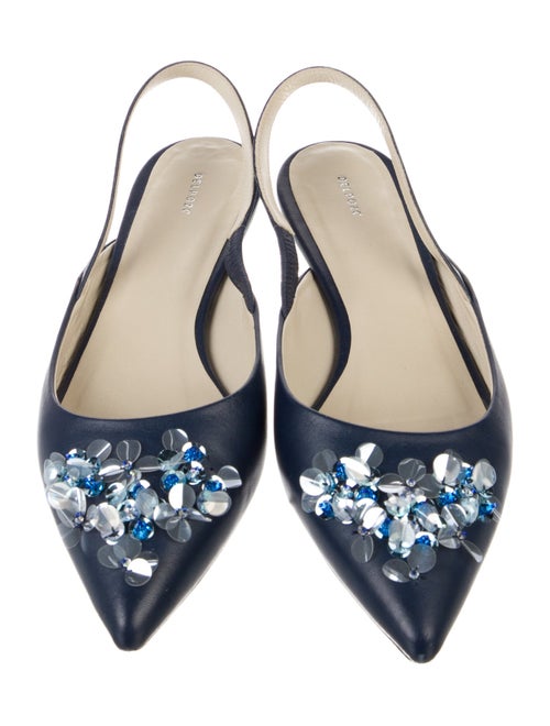 Delpozo Leather Crystal Embellishments Slingback Flats