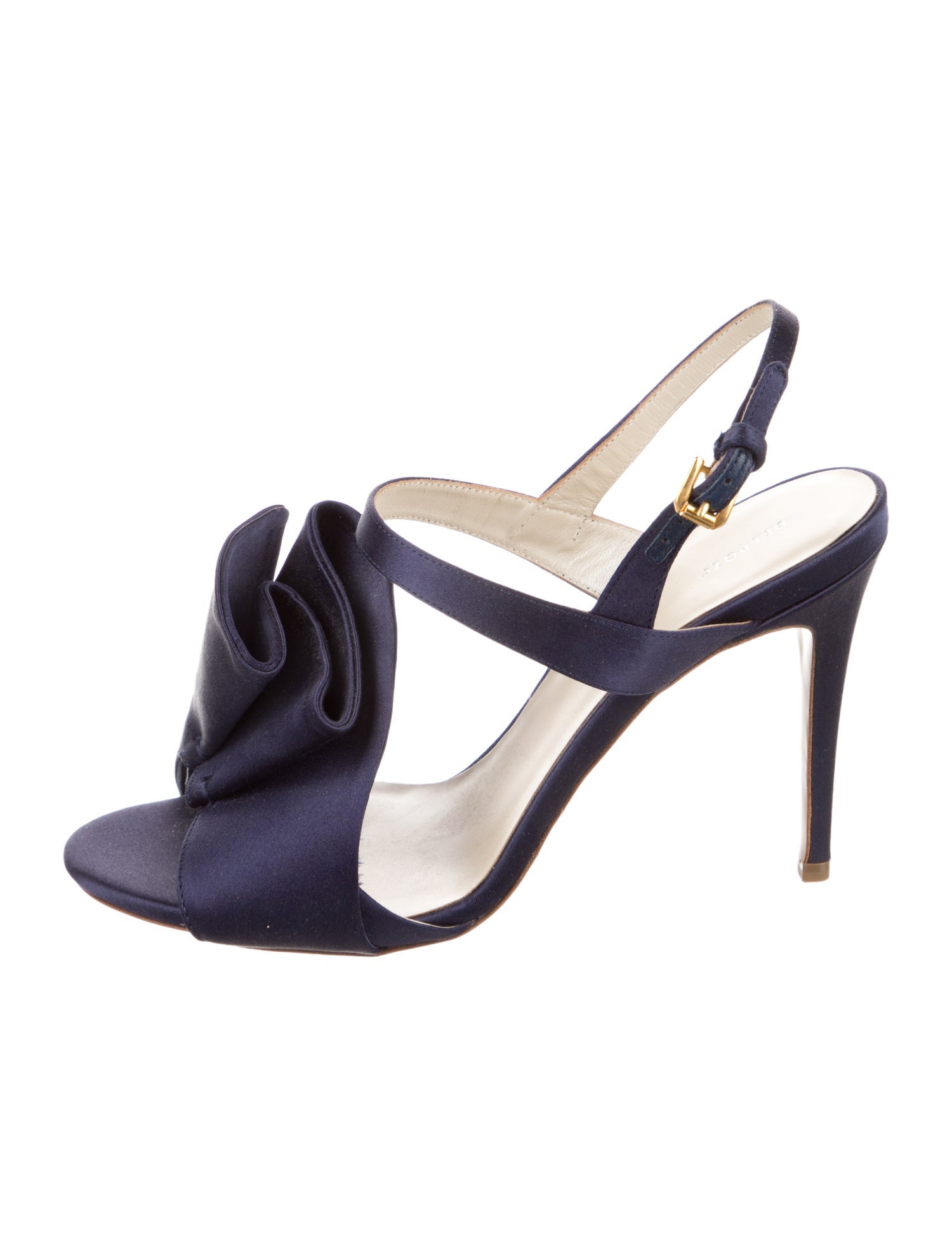 Delpozo Satin Ruffle Embellishment T-Strap Pumps
