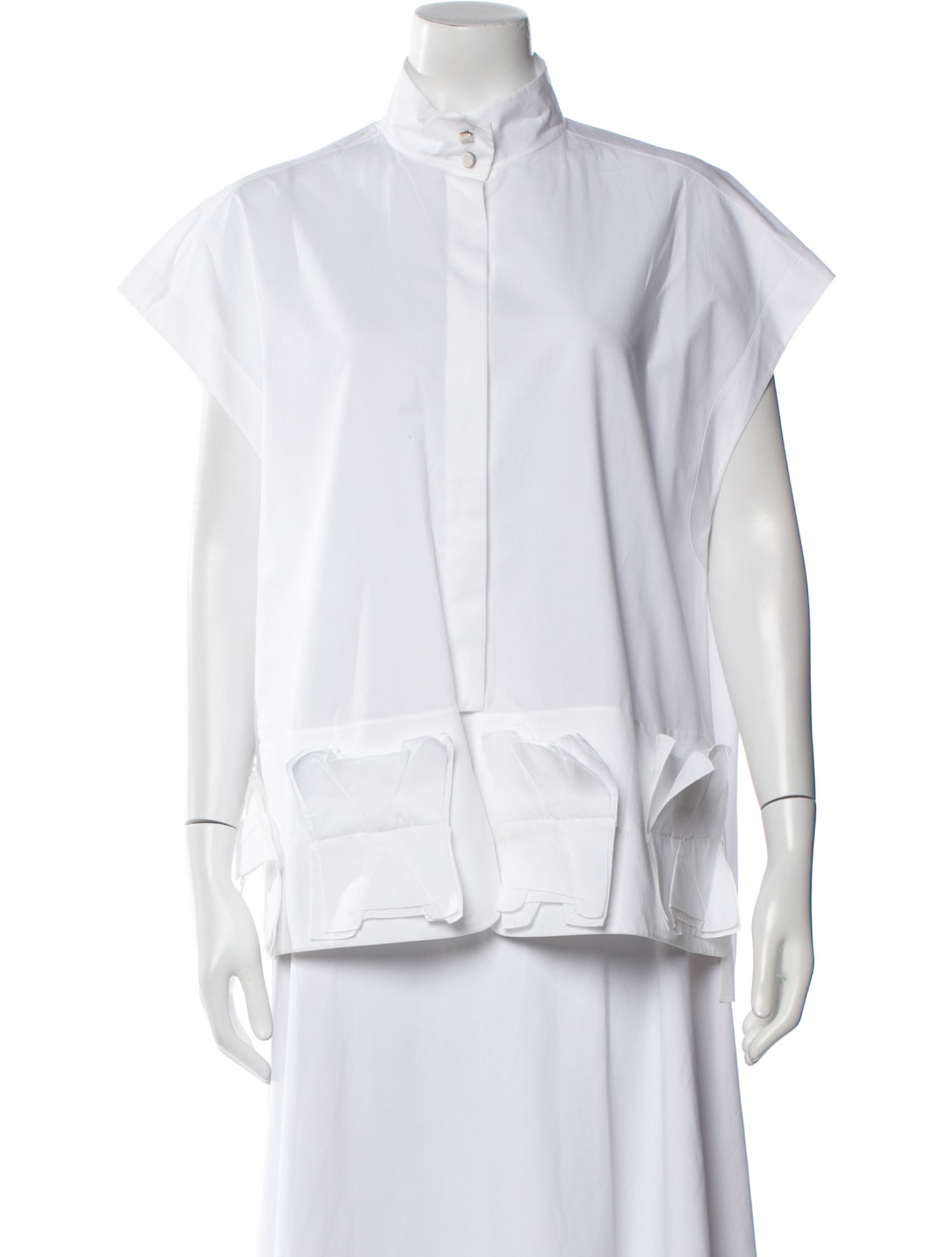 Delpozo Mock Neck Short Sleeve Button-Up Top