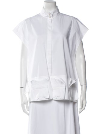 Delpozo Mock Neck Short Sleeve Button-Up Top