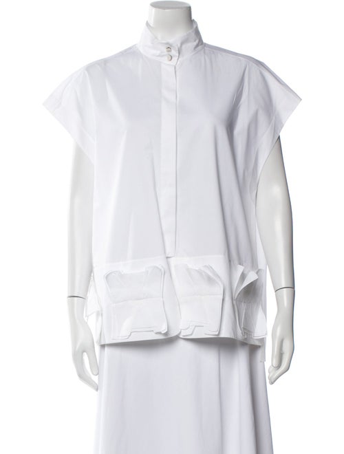 Delpozo Mock Neck Short Sleeve Button-Up Top