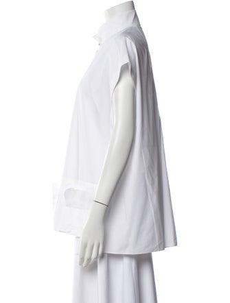 Delpozo Mock Neck Short Sleeve Button-Up Top